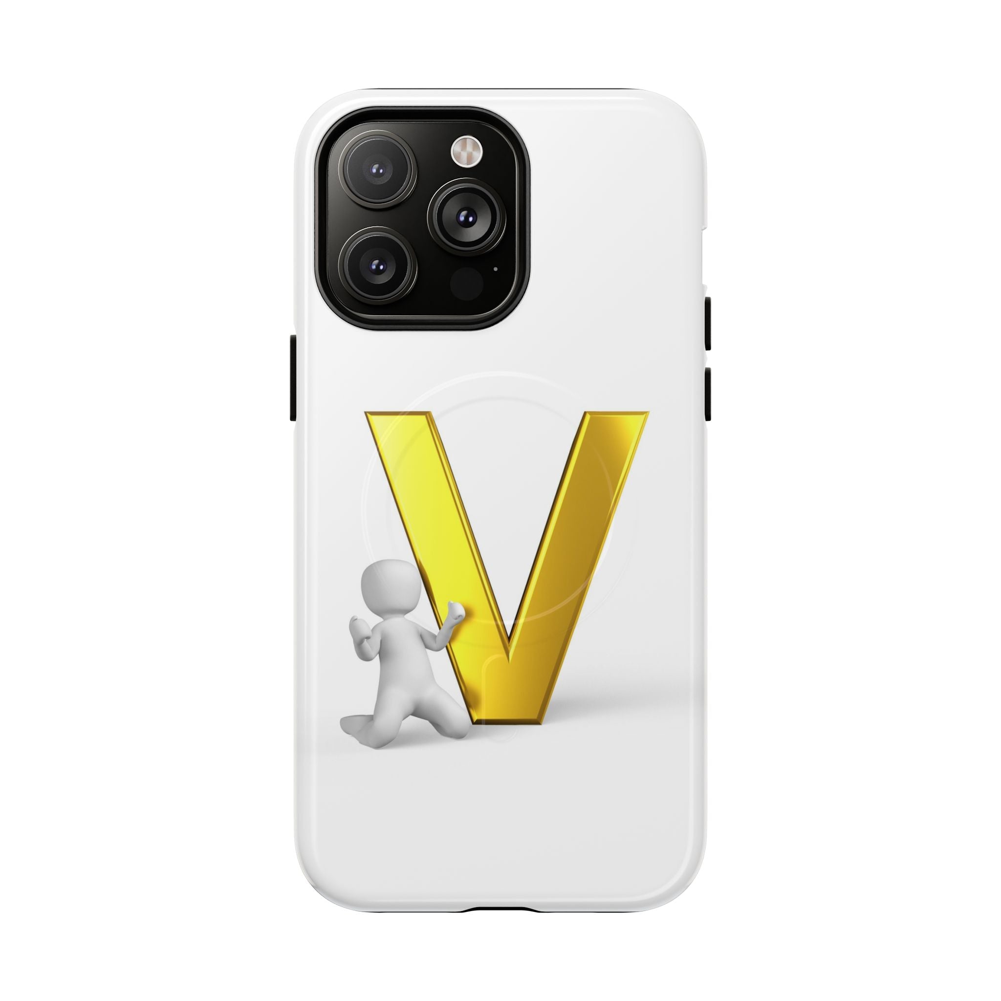 Coque de téléphone à monogramme lettre V dorée | Coque magnétique résistante