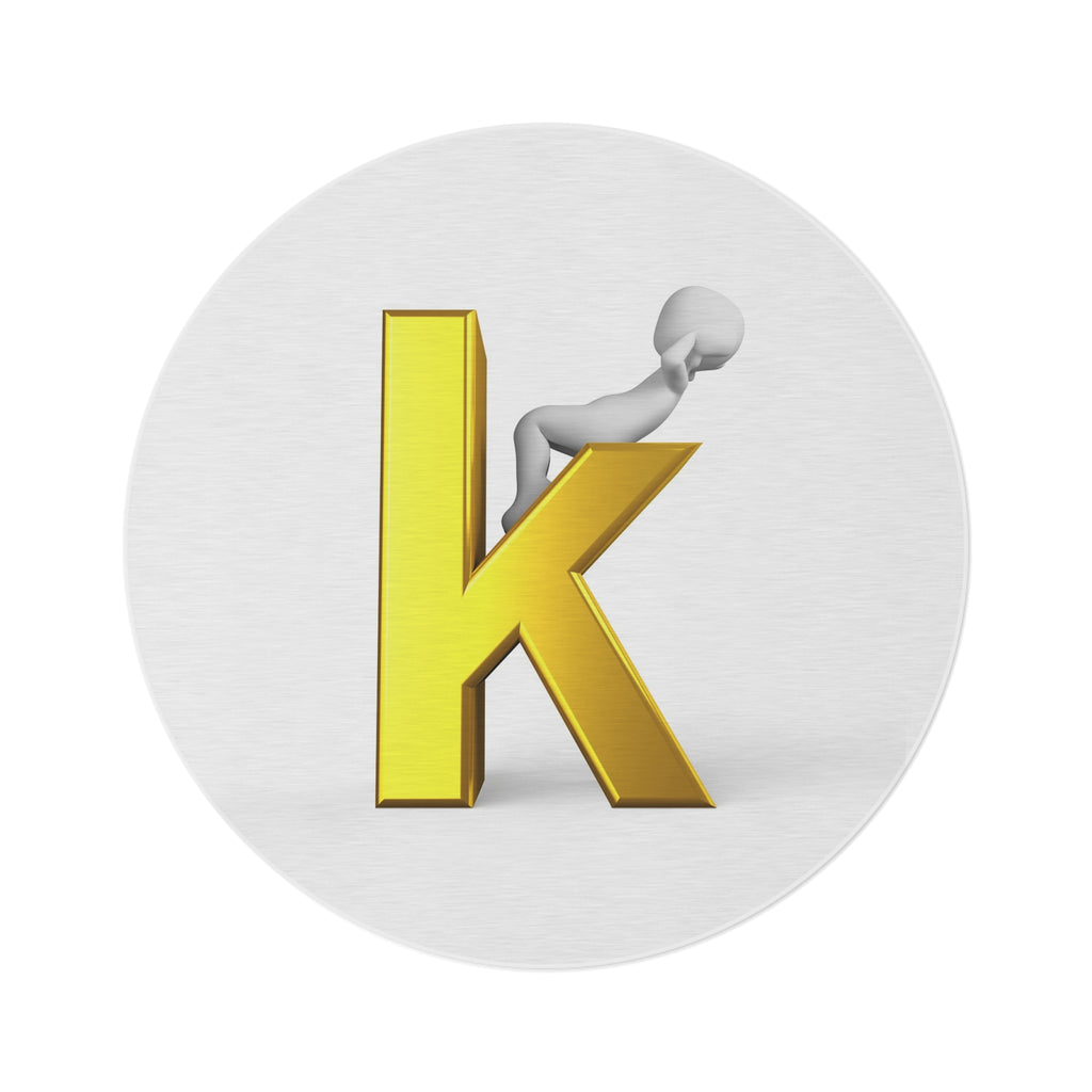 Gold Letter K with Character Round Rug | Monogram Initial K Rug