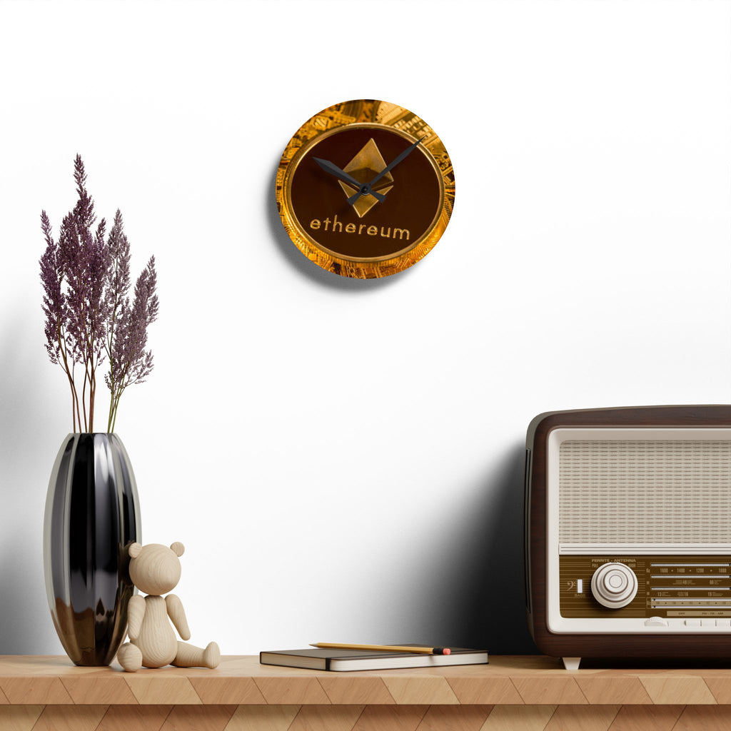 Ethereum Coin Acrylic Wall Clock | Crypto Logo Clock, Blockchain Decor