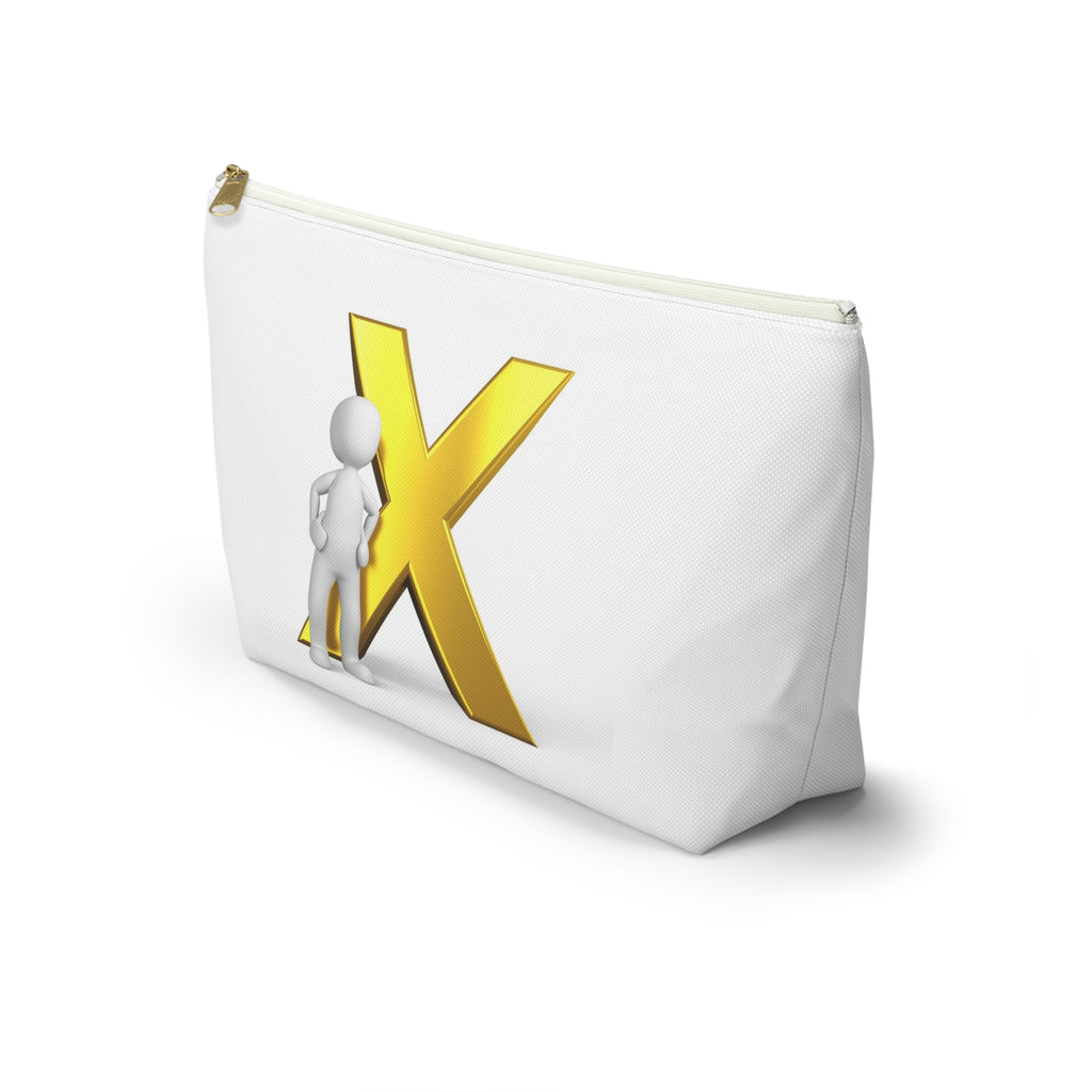 Gold Letter X with Stick Figure Accessory Pouch | T-Bottom Zipper Pouch