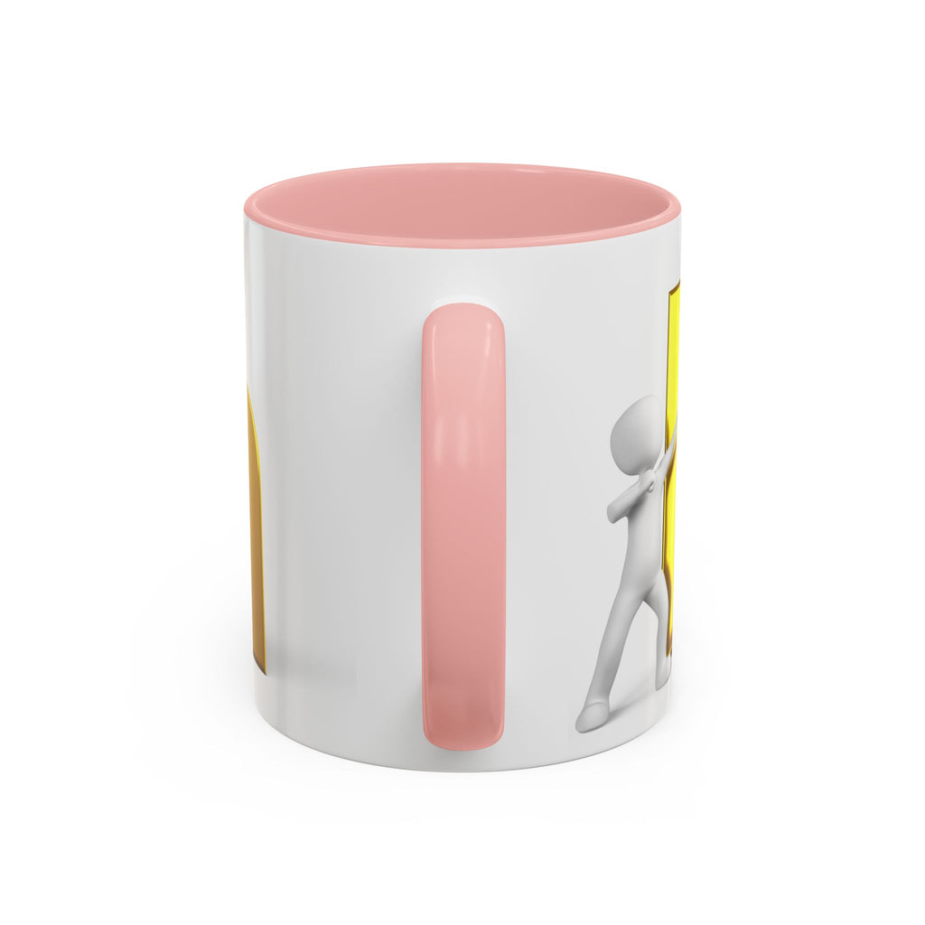 3D Stick Figure Pushing Gold Letter h Mug | Accent Coffee Mug 11/15oz