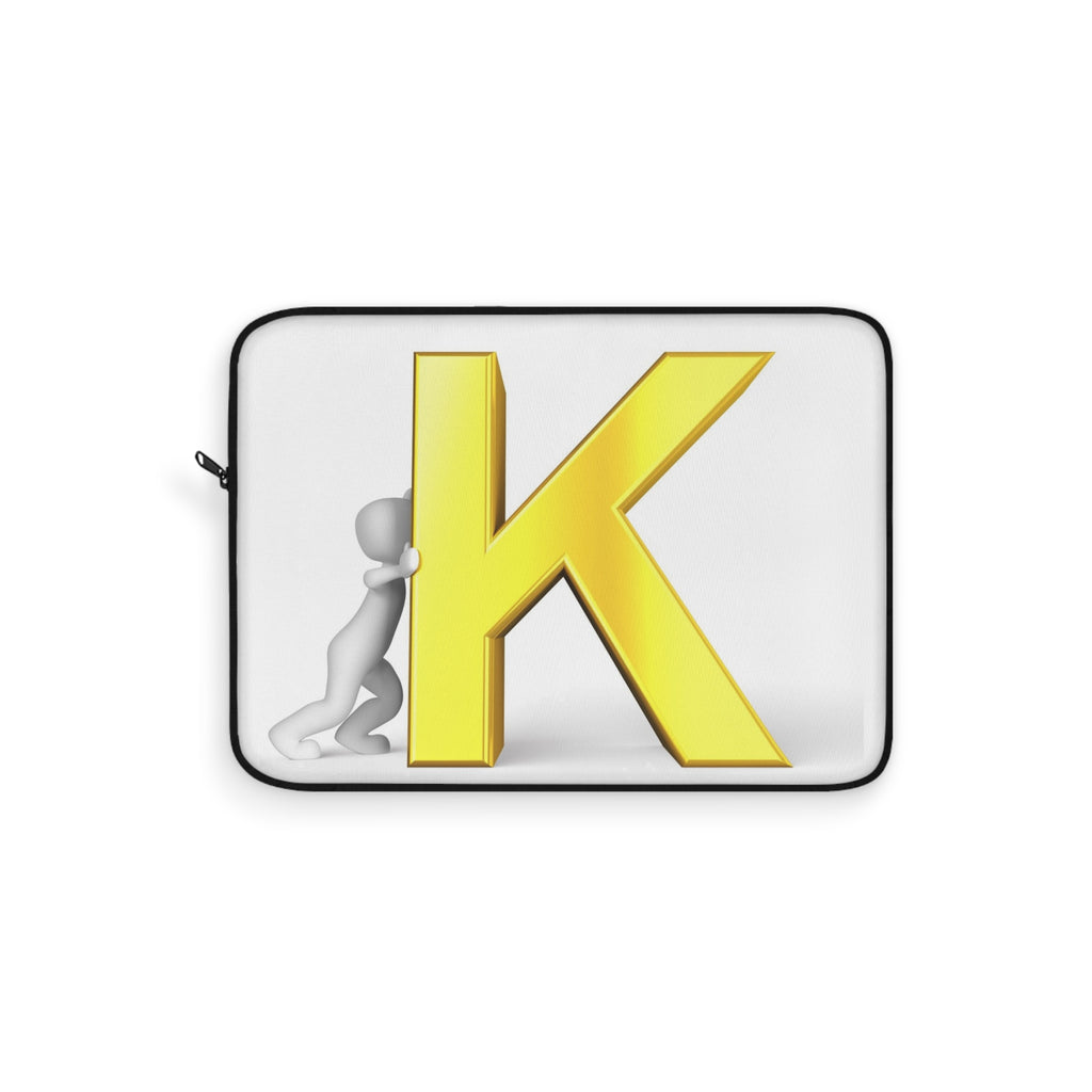 Yellow 3D Letter K with Figure Laptop Sleeve | Initial Monogram