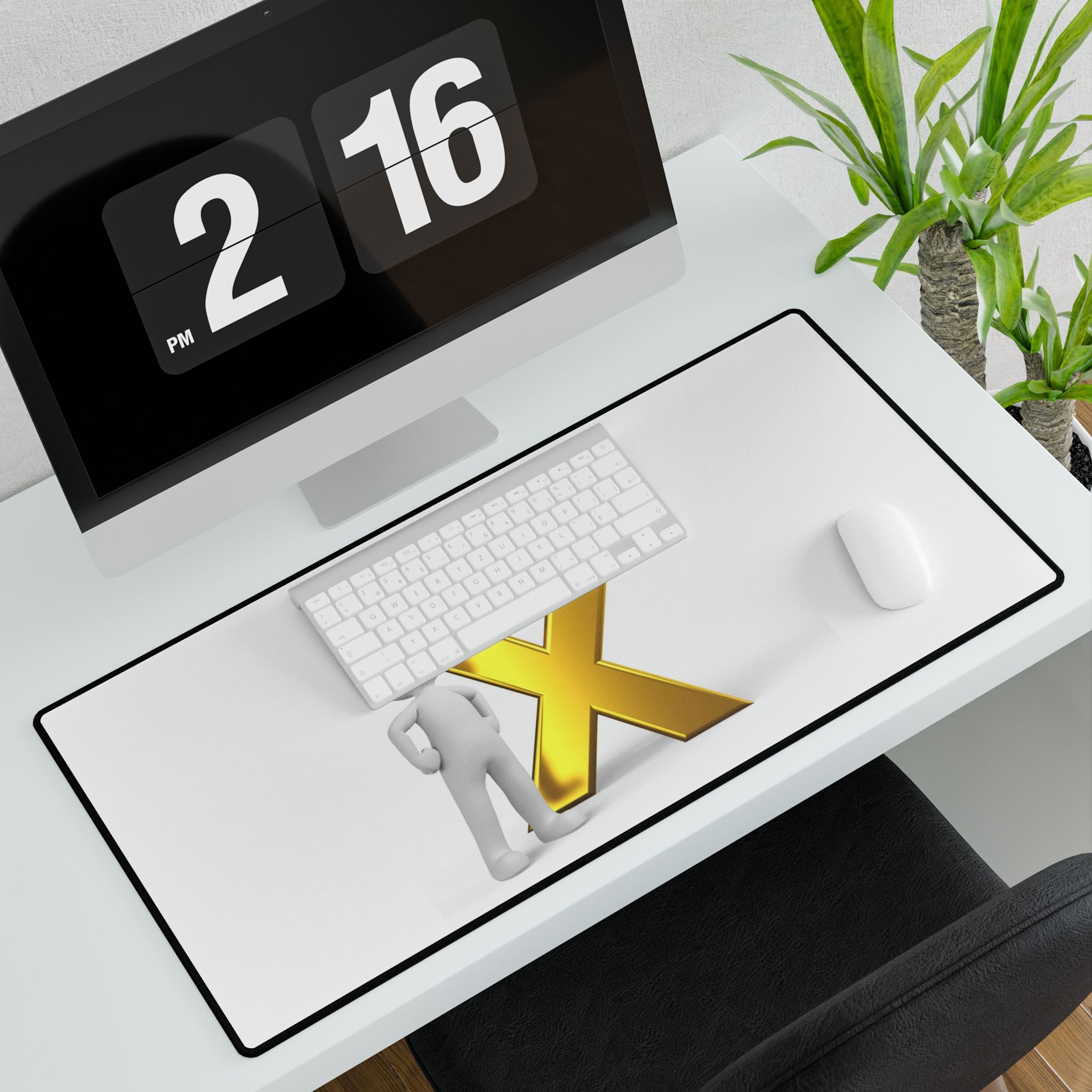 3D Gold X with Thinking Figure Desk Mat | Large Mousepad