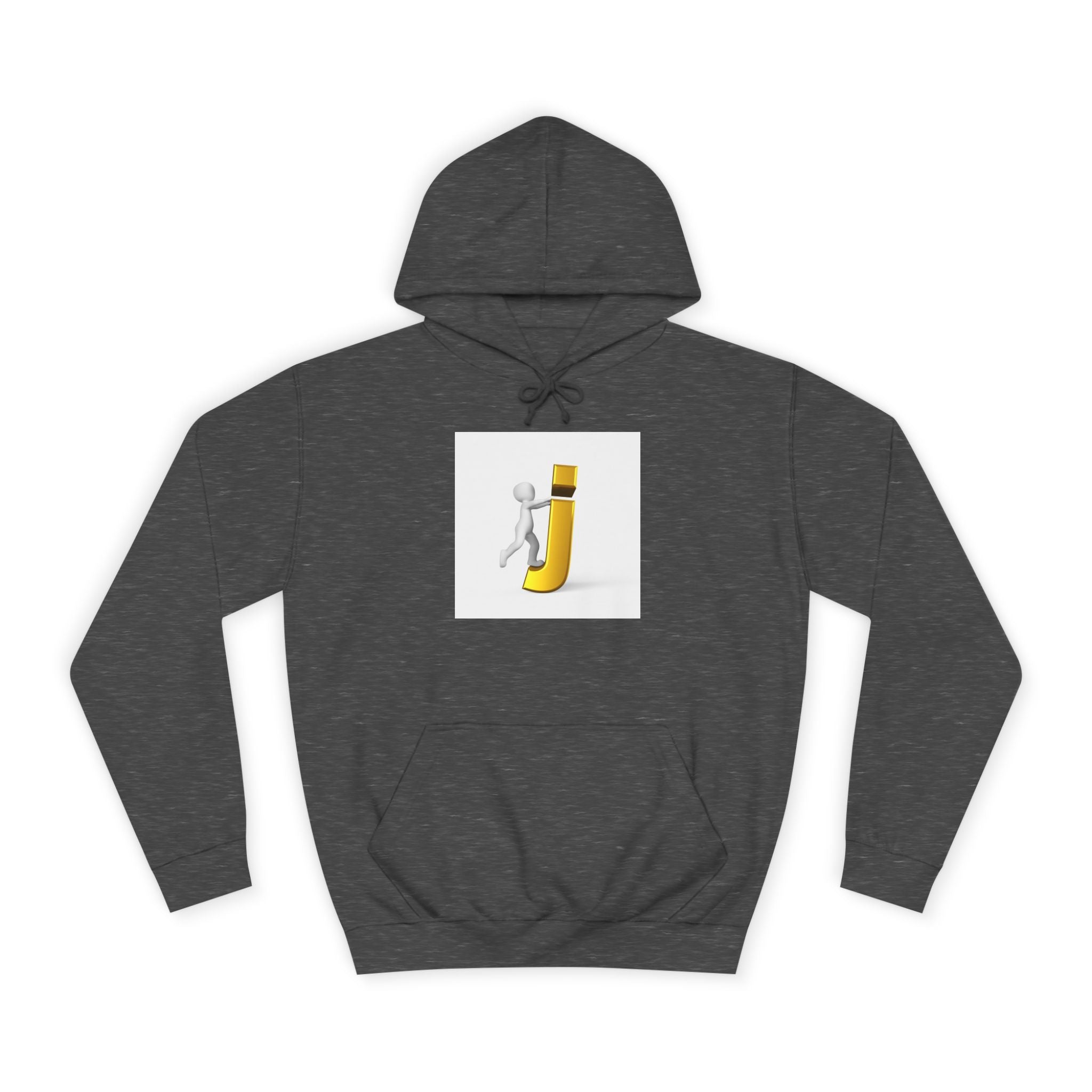 Sweat à capuche en 3D avec figurine bâton sur la lettre J en or | Monogramme initial lettre J