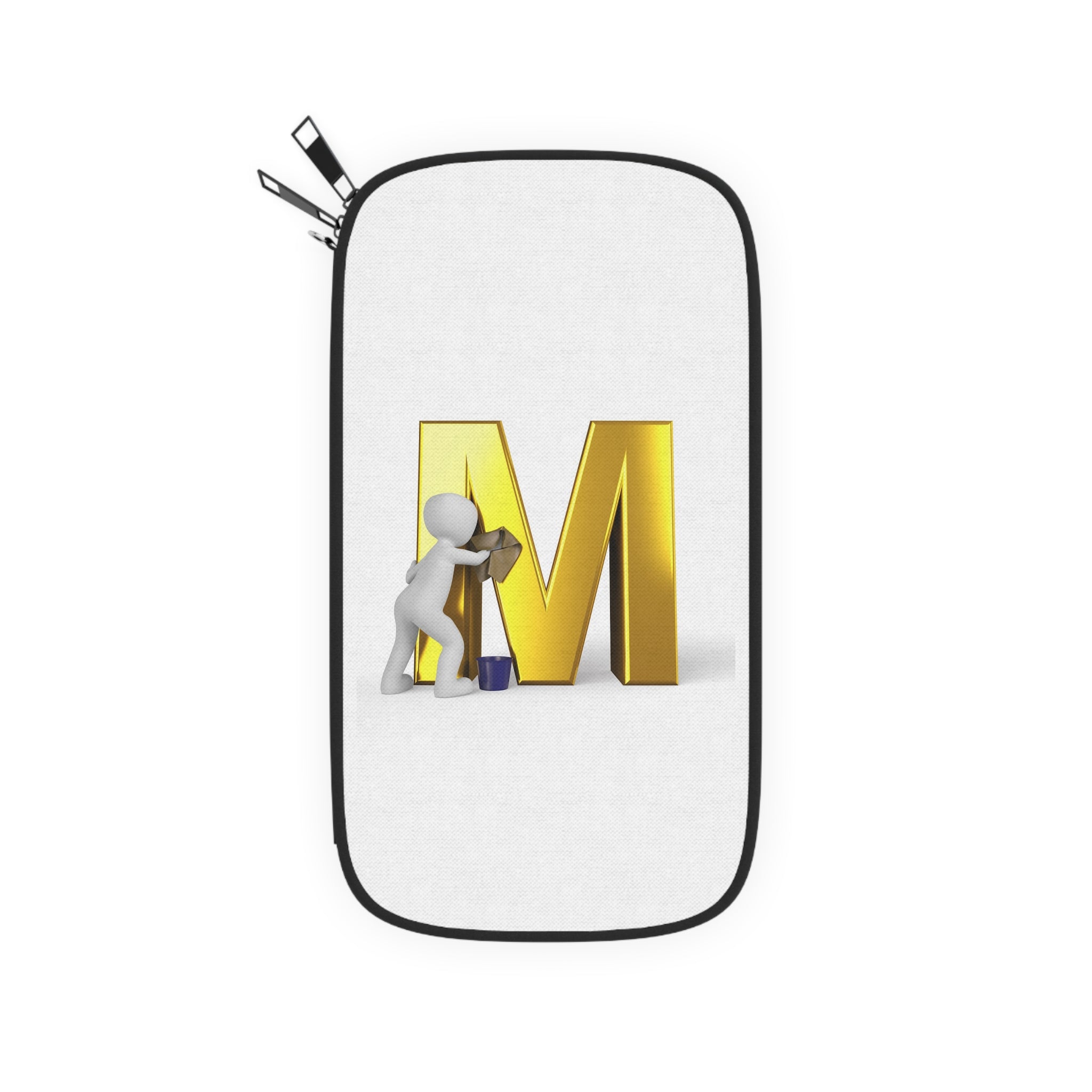 Gold 3D Letter M with Figure Passport Wallet | Monogram Travel Case