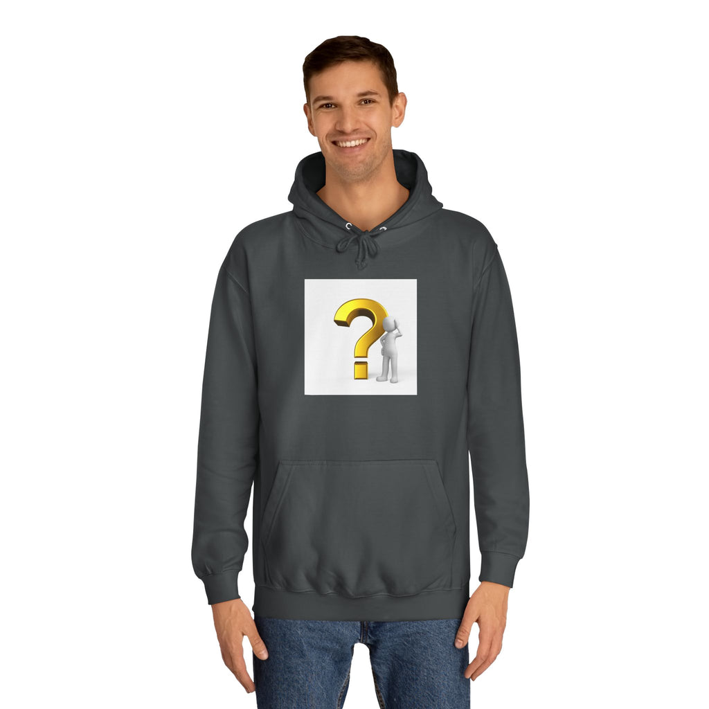 Gold Question Mark with Thinking Figure Hoodie | Mystery Design, Minimalist