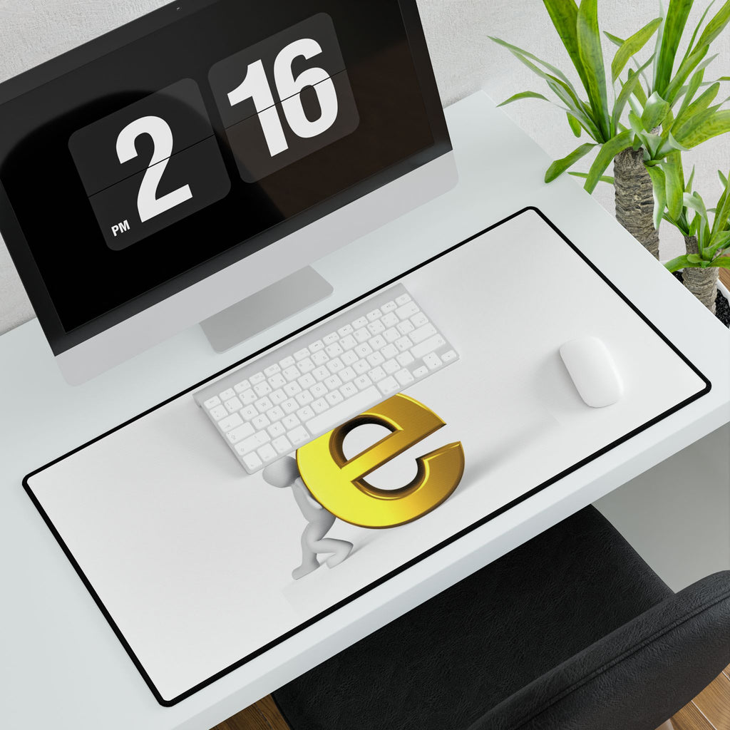 3D person pushing gold letter e Desk Mat | large mousepad office desk mat