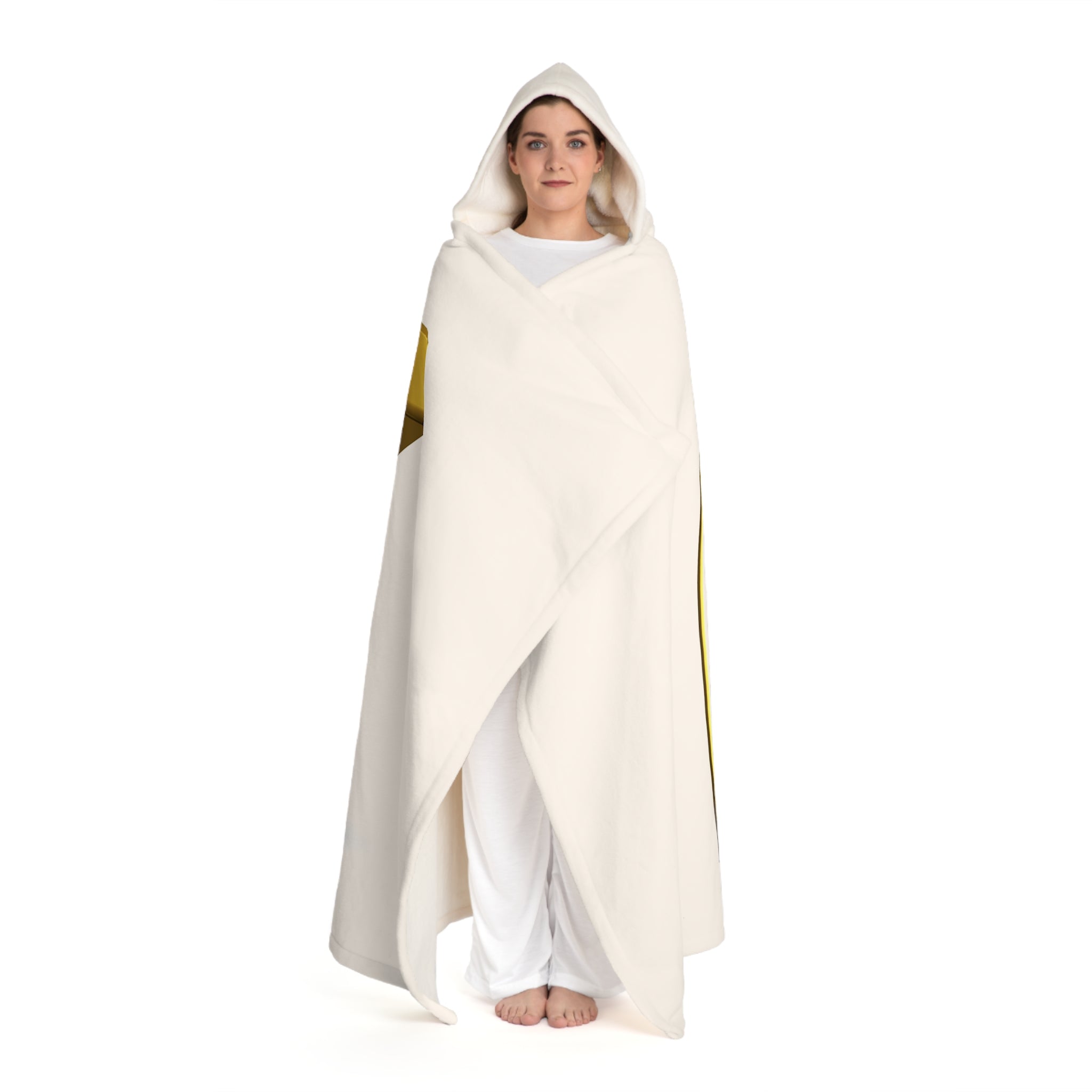 Hooded Sherpa Blanket | Gold Letter E With Figure
