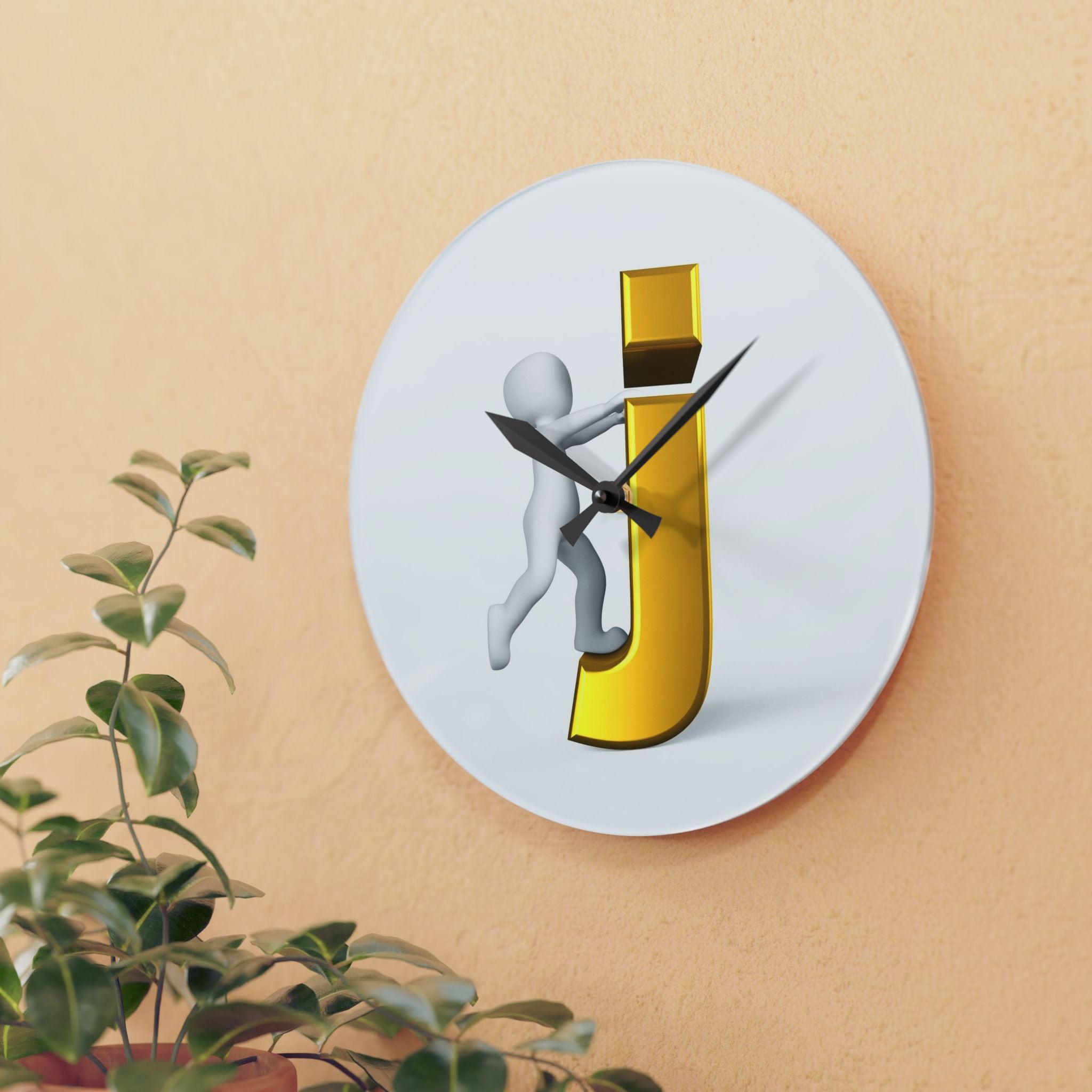 3D Figure Hugging Gold Letter J Acrylic Wall Clock | Personalized Initial Décor