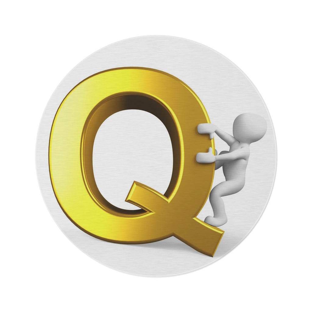 Gold Letter Q with Climbing Figure Round Rug | Monogram Initial Area Rug