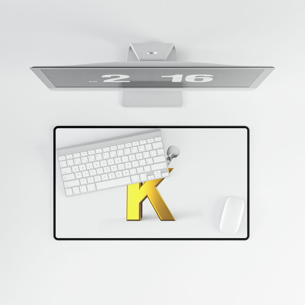 Gold Letter K Illustration Desk Mat | Monogram Keyboard Pad