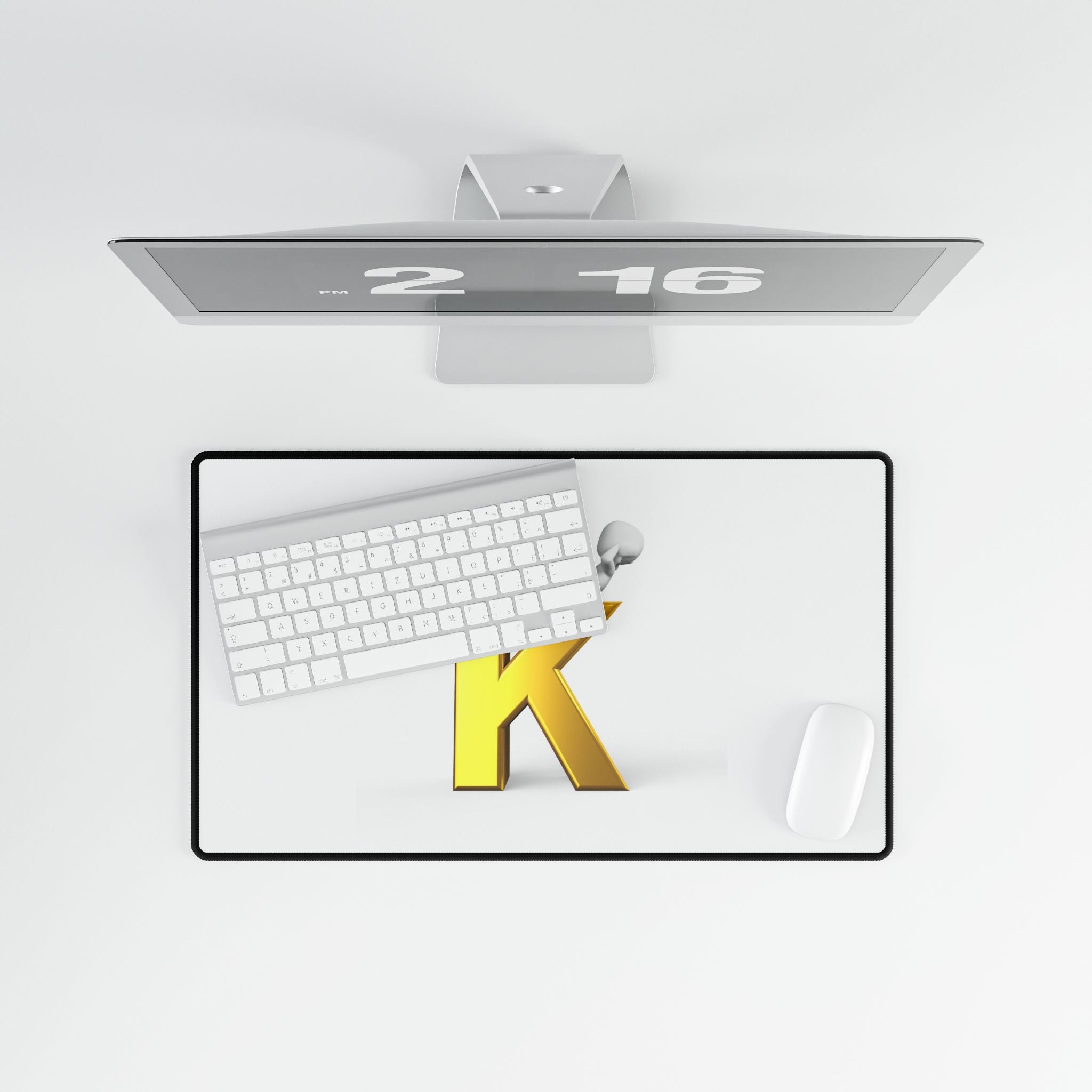 Gold Letter K Illustration Desk Mat | Monogram Keyboard Pad