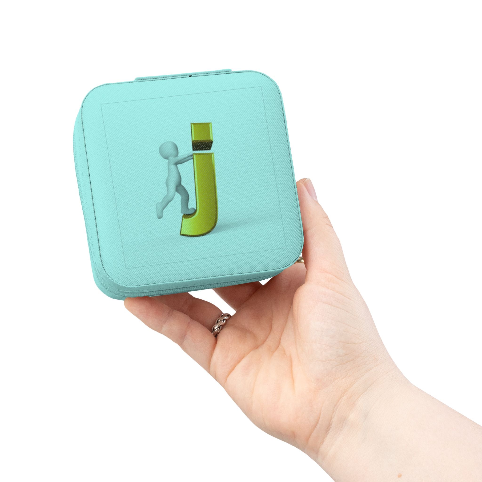 Étui de voyage compact rose avec organisateur de bijoux en forme de lettre J 3D