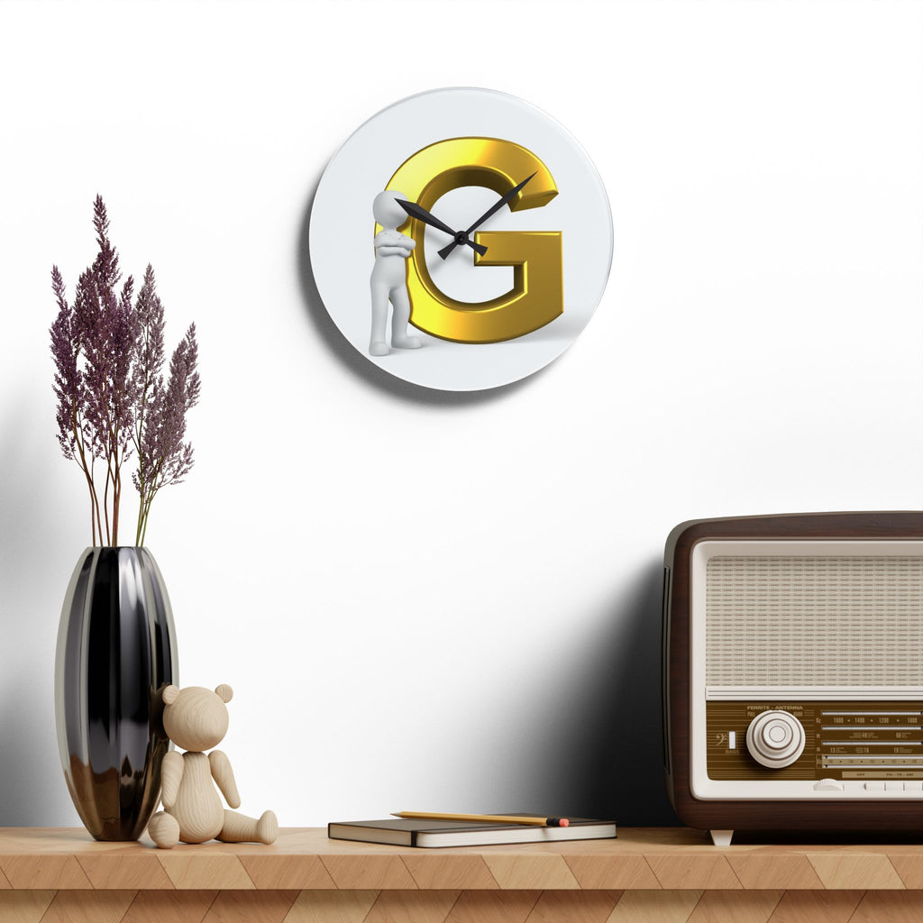 Gold Letter G monogram Acrylic Wall Clock | Initial decor, modern round clock