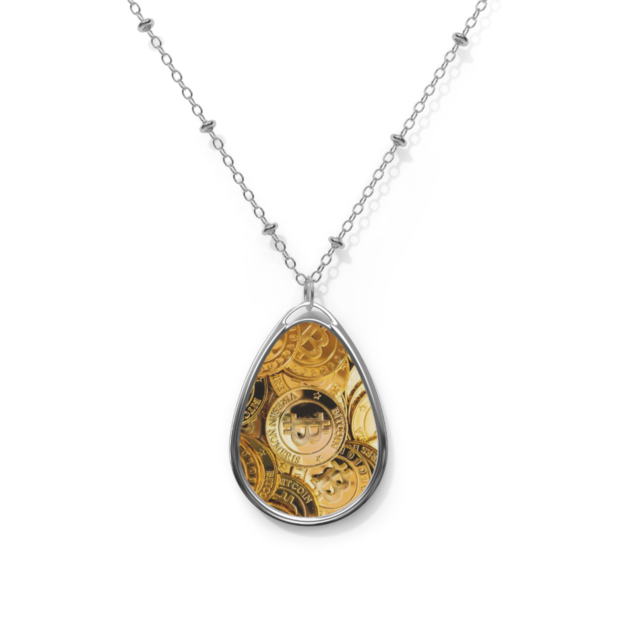 Oval Necklace — Steampunk Gear Teardrop Pendant Necklace