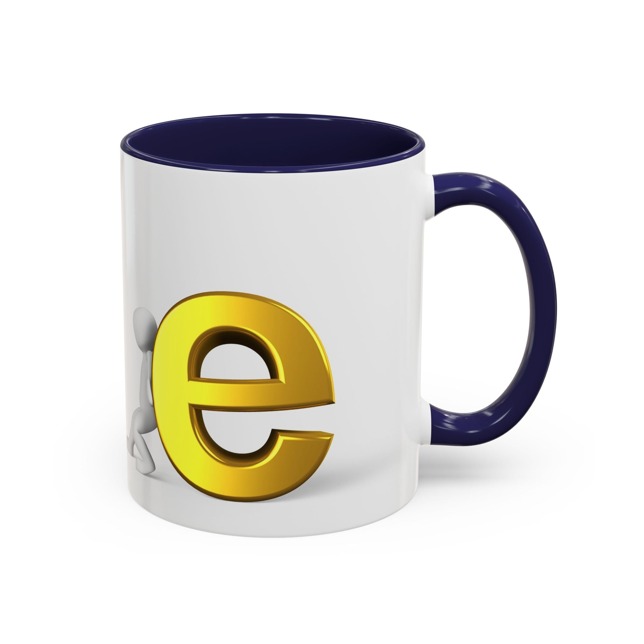 3D Stick Figure Pushing Gold Letter e Accent Coffee Mug | Black Handle, Interior