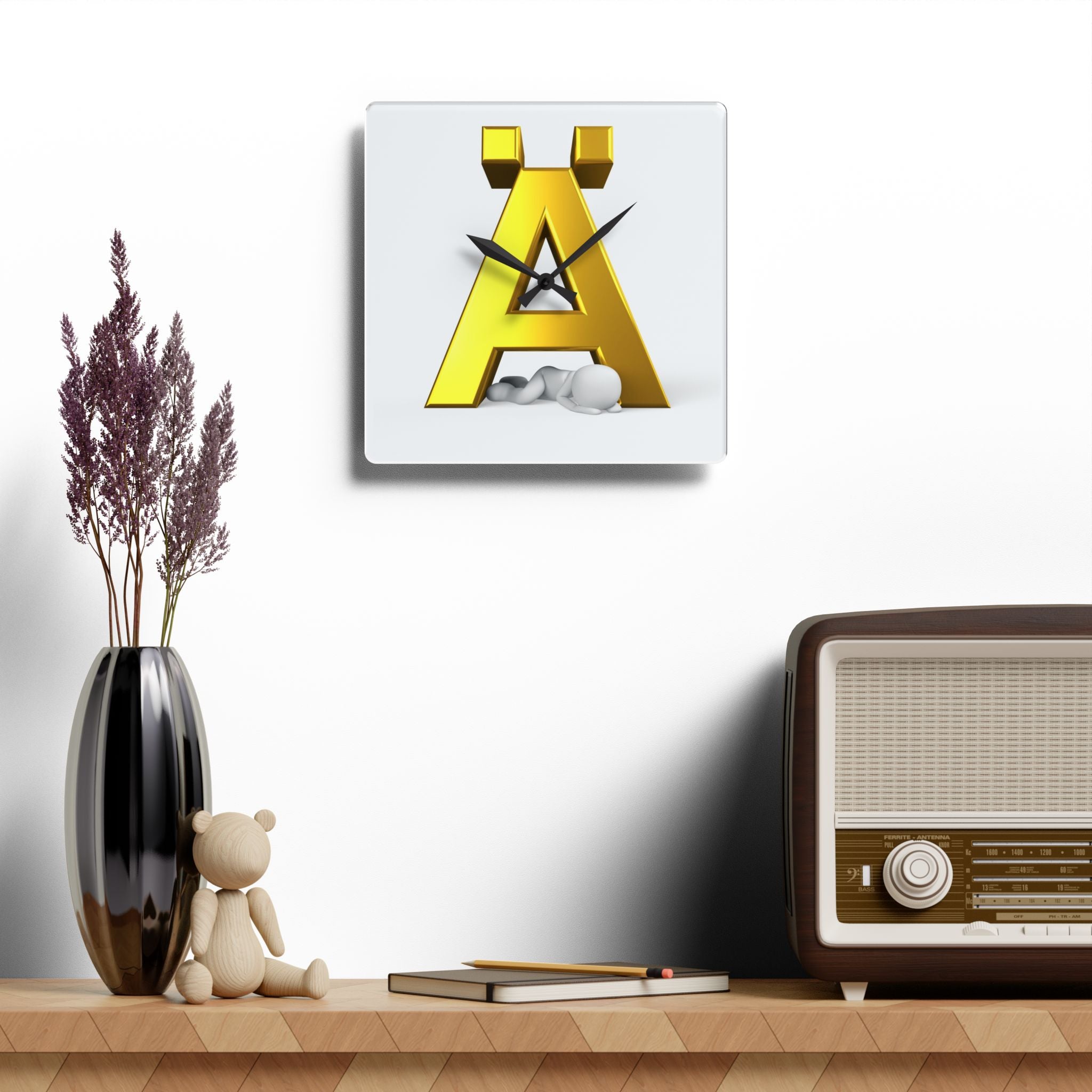 Gold 3D Letter Ä Illustration Acrylic Wall Clock | Monogram Initial Decor