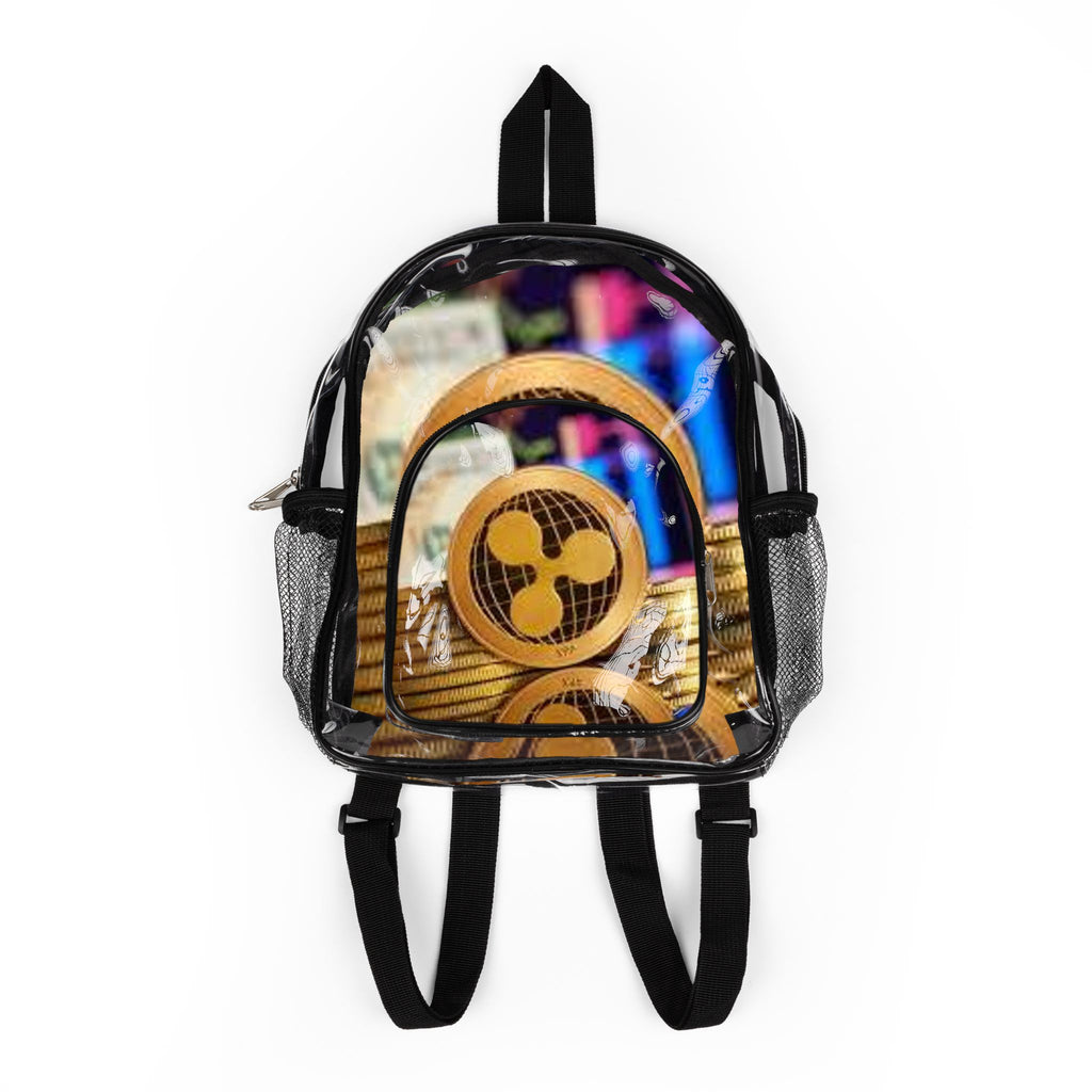 Clear Stadium Backpack | Transparent Clear Vinyl Backpack with XRP Coin Purse Graphic