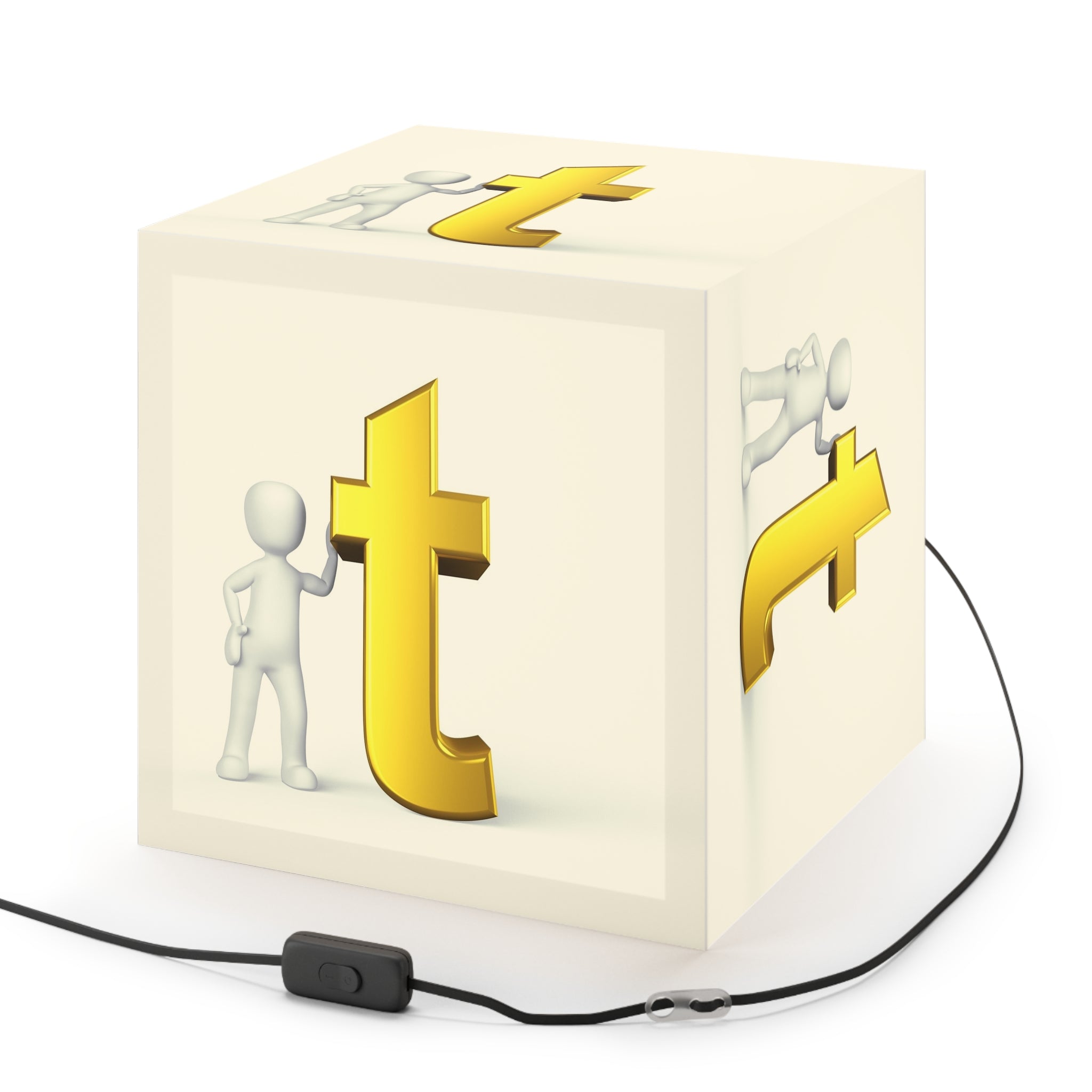 Gold T Logo Light Cube Lamp | Modern Logo Accent Lighting