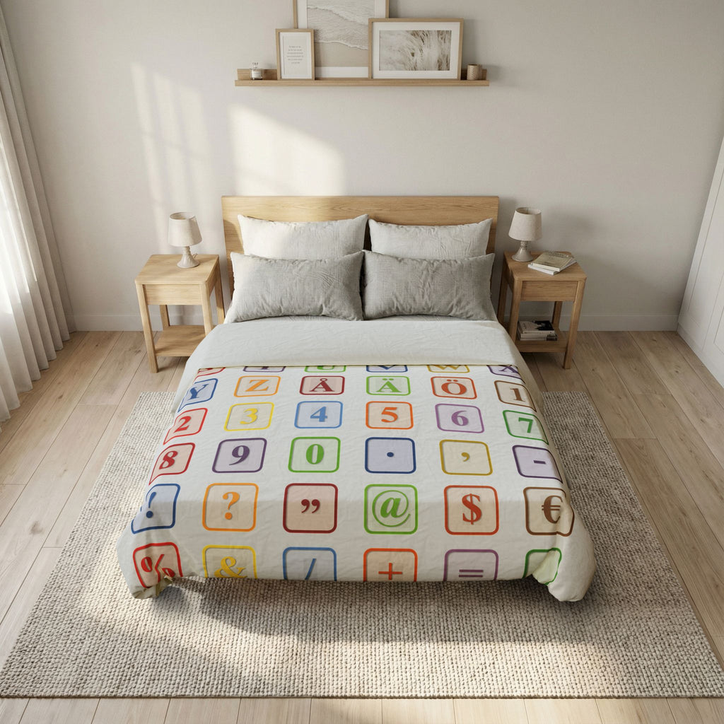 Colorful Alphabet and Symbols Cotton Duvet Cover | Kids ABC Blocks Bedding