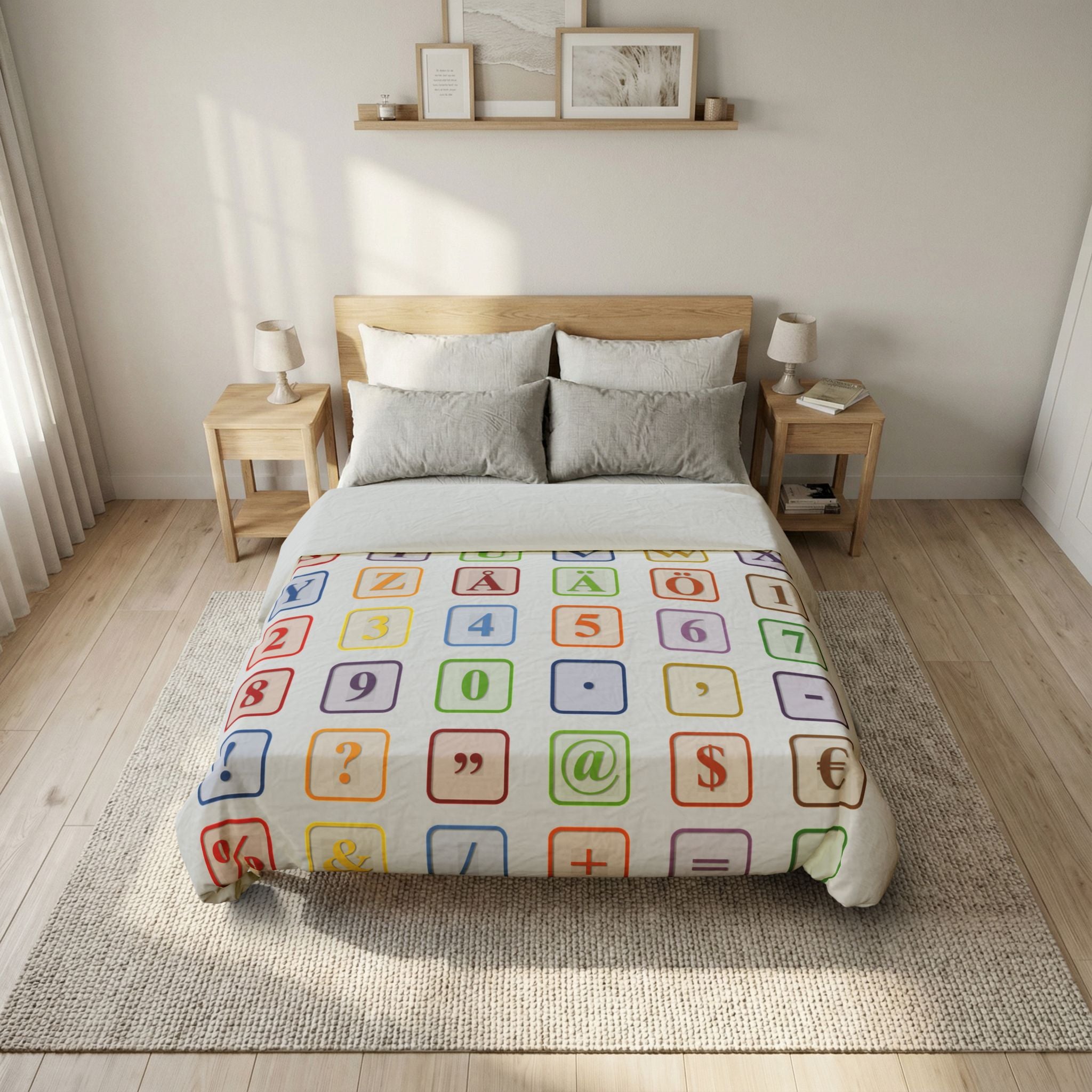 Colorful Alphabet and Symbols Cotton Duvet Cover | Kids ABC Blocks Bedding