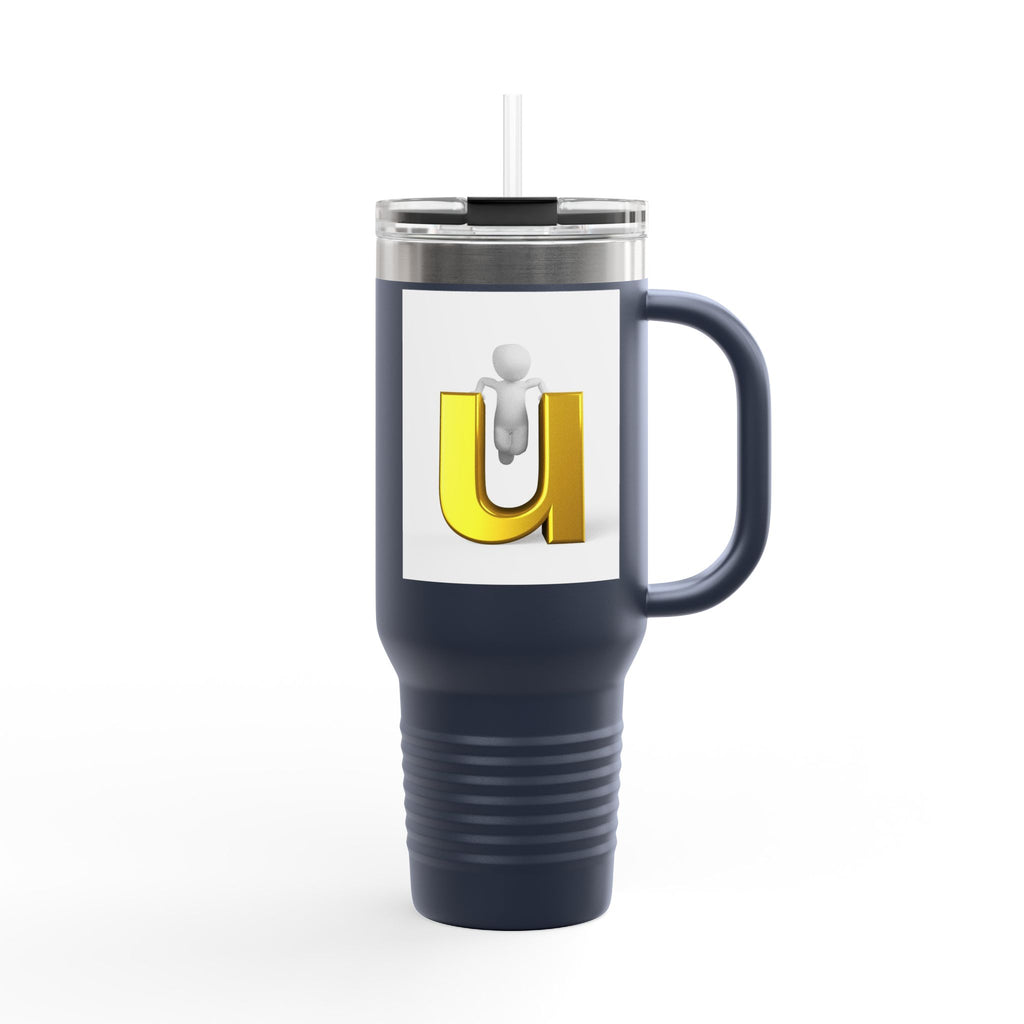 3D Gold Letter U with Figure Insulated Travel Mug | 40oz Tumbler