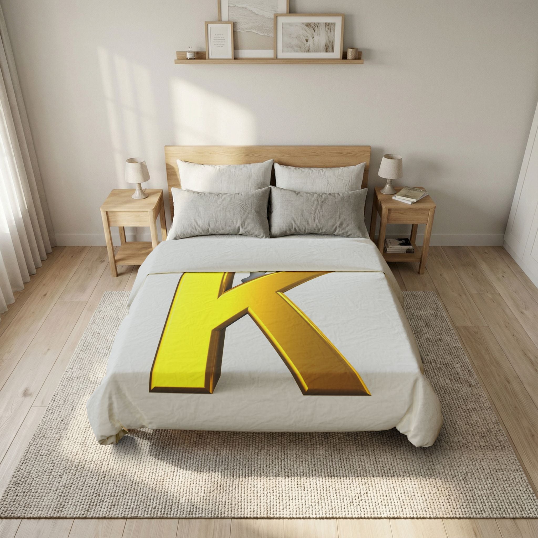 Gold 3D Letter K duvet cover | Monogram Cotton Duvet Cover