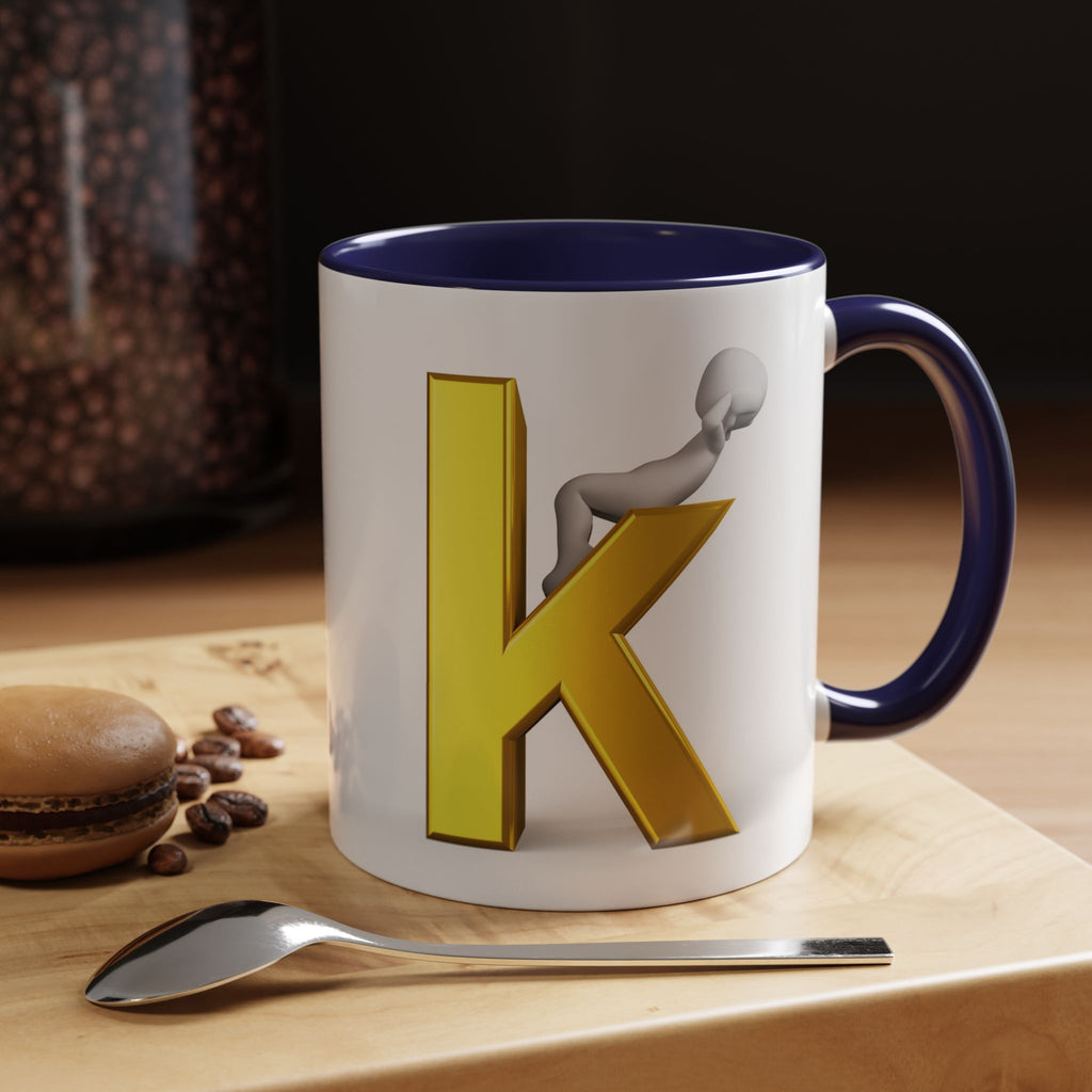 Tasse à café avec lettre K dorée | Tasse à anse colorée 325 ml ou 443 ml