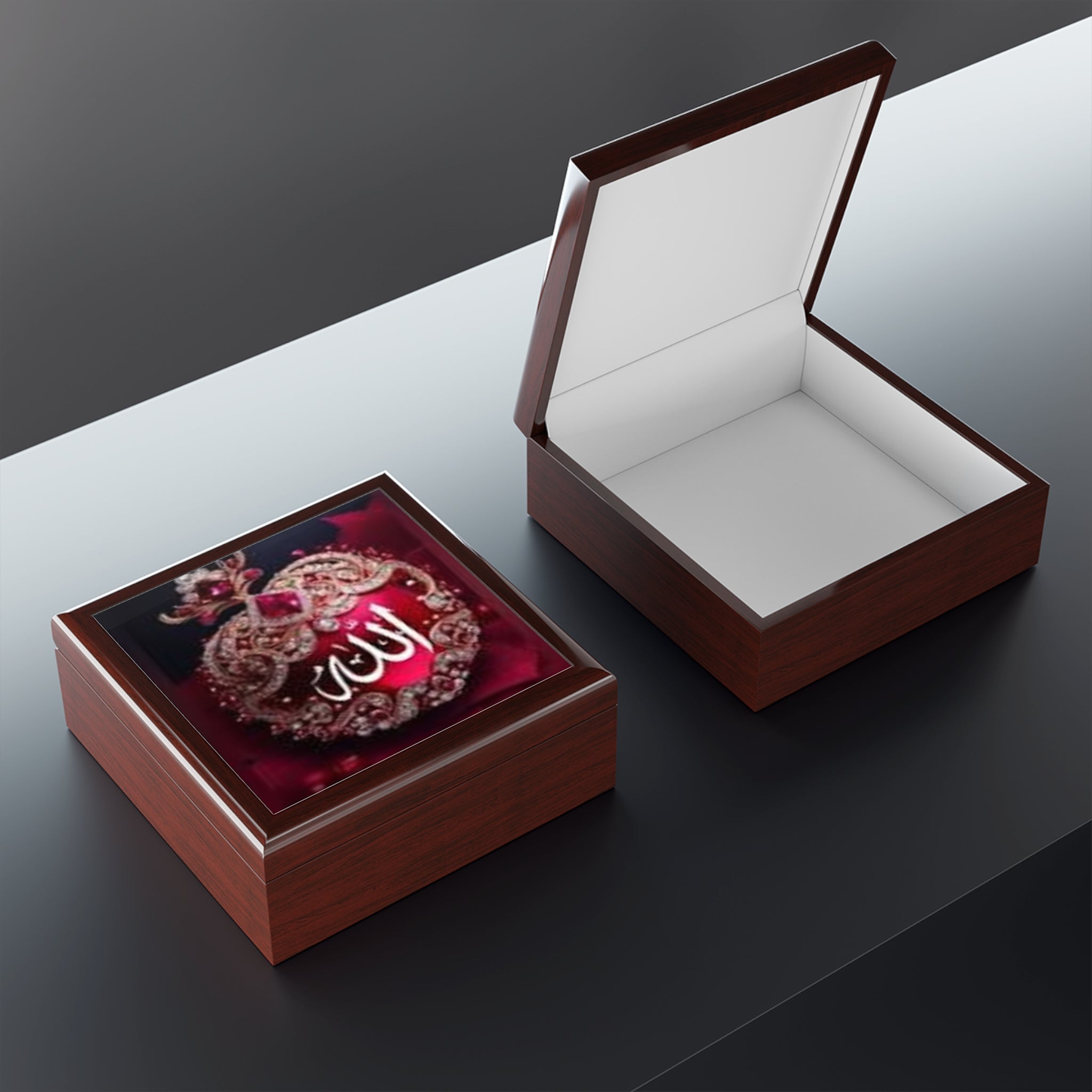 Allah Calligraphy Heart Jewelry Box | Islamic Script Trinket Box