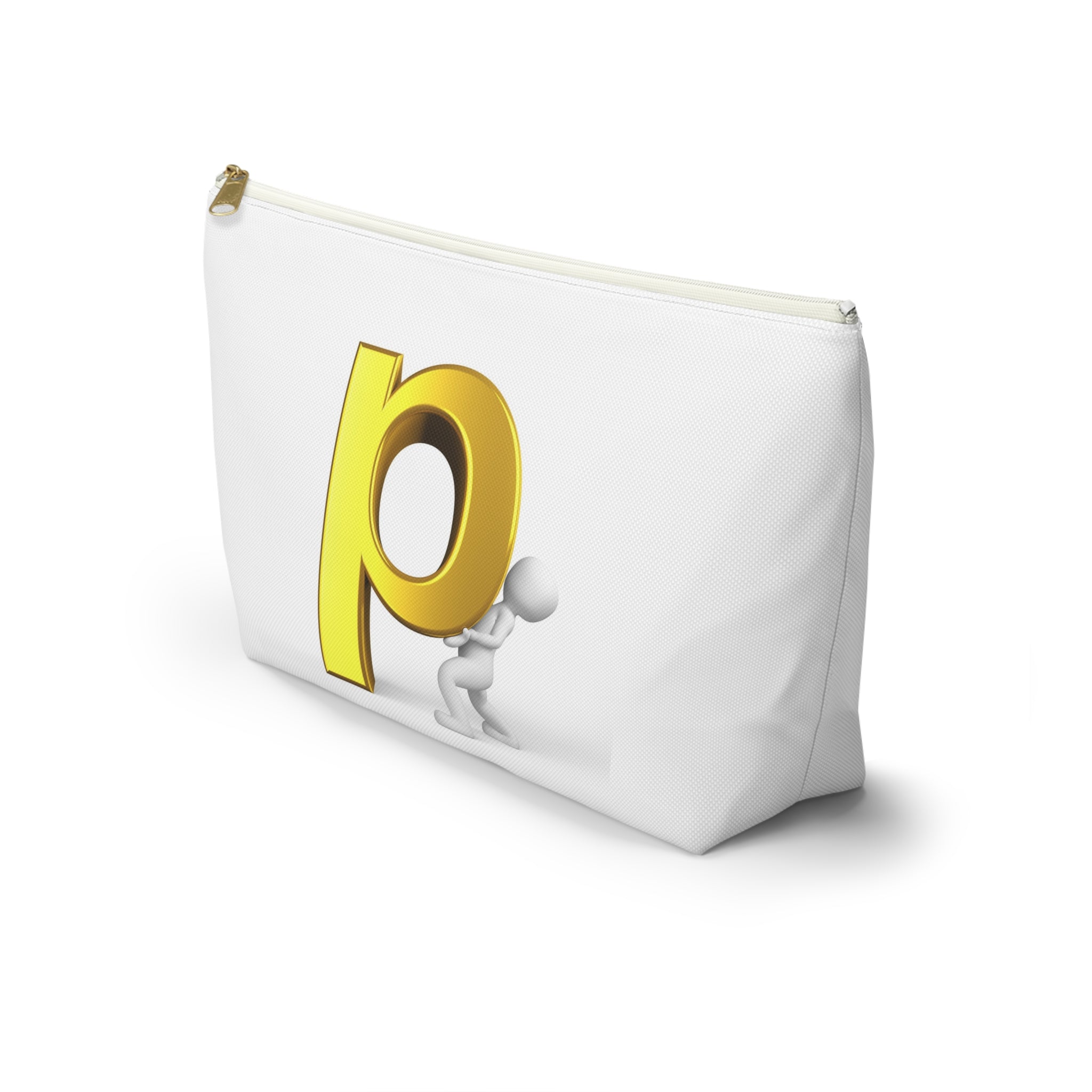 Gold Letter P Monogram Accessory Pouch | T-Bottom Zippered Cosmetic Bag