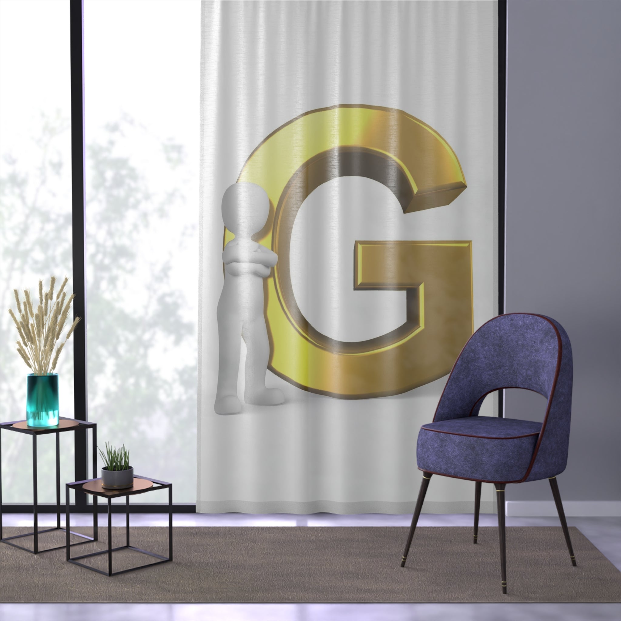 Gold Letter G Curtain | Initial Monogram Window Curtain