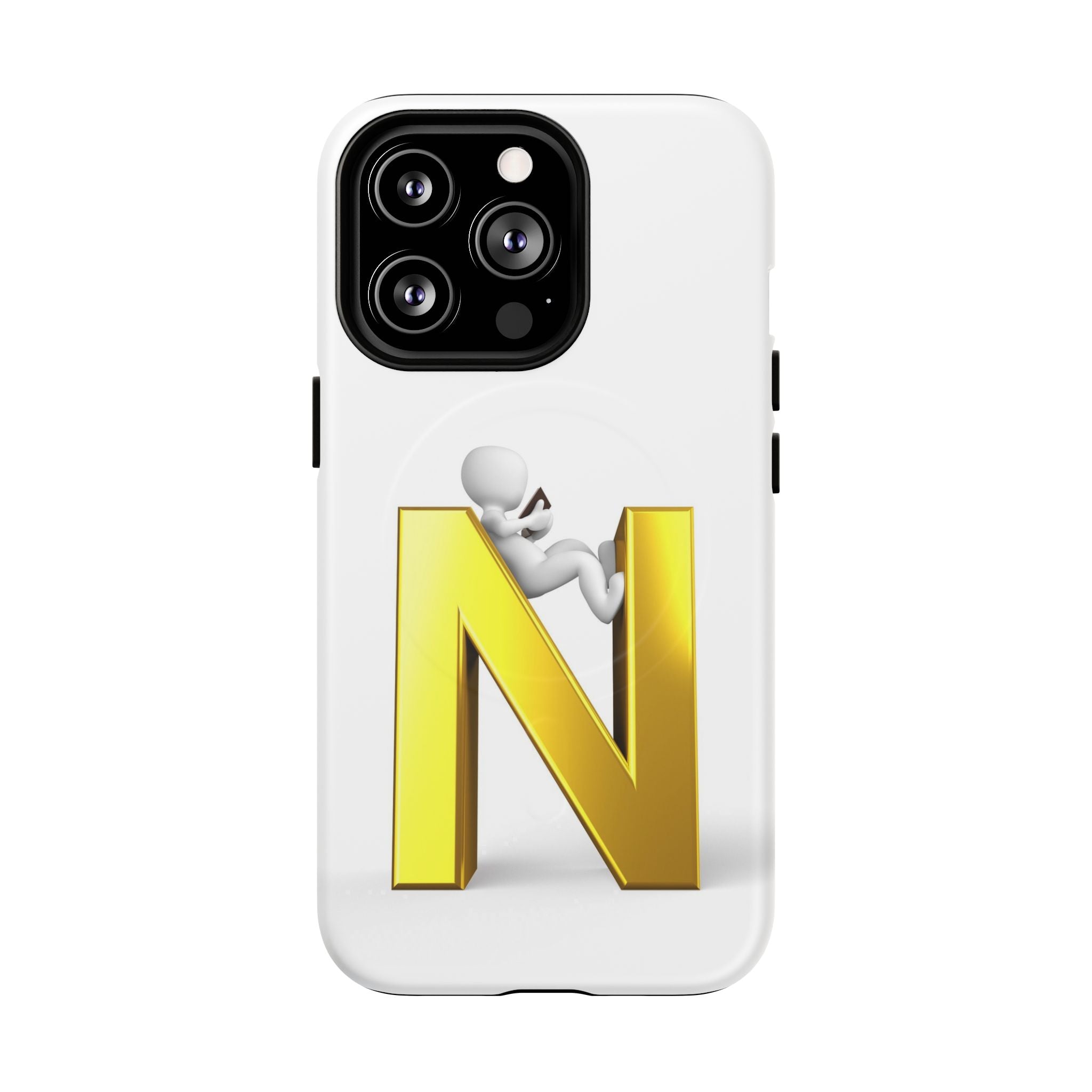 Coque de téléphone en or, lettre N, figure 3D | Coque magnétique robuste