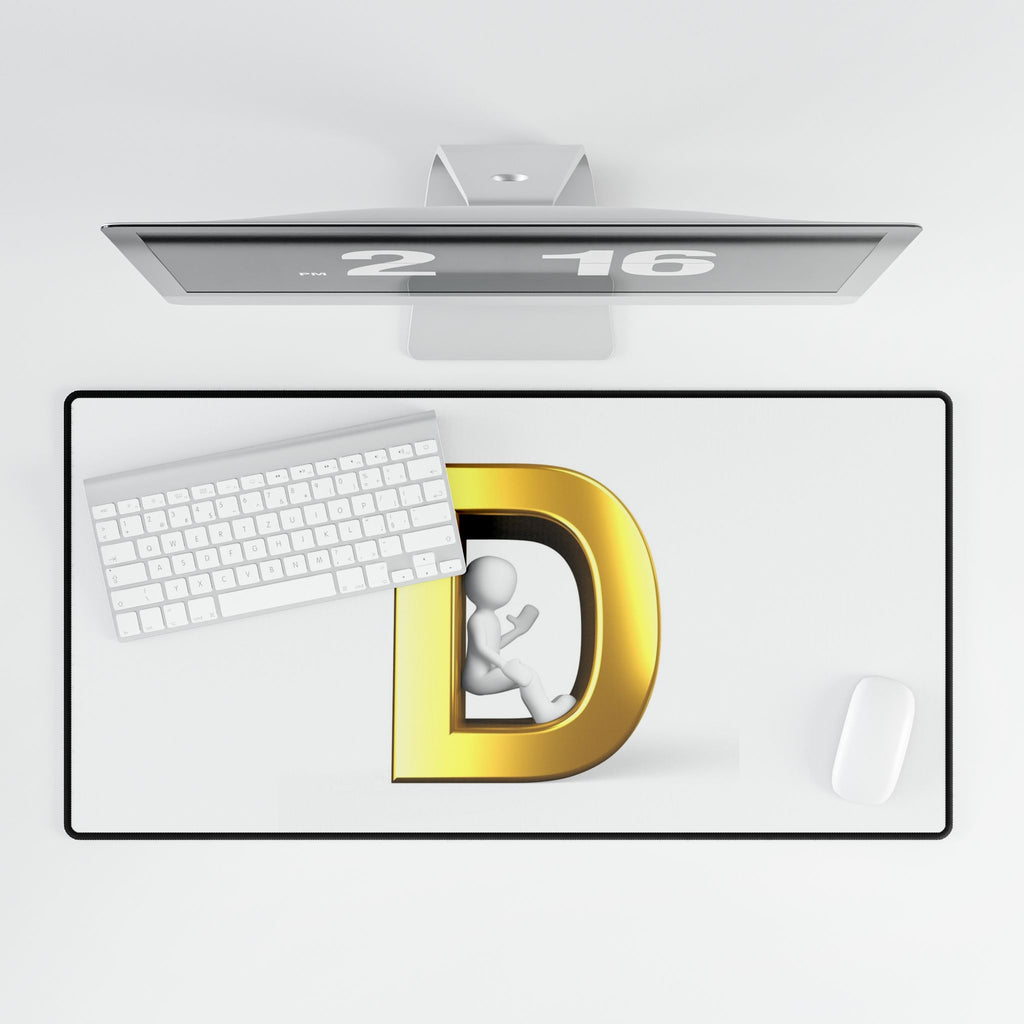 Gold Letter D with Sitting Figure Desk Mat | Monogram Initial Mousepad