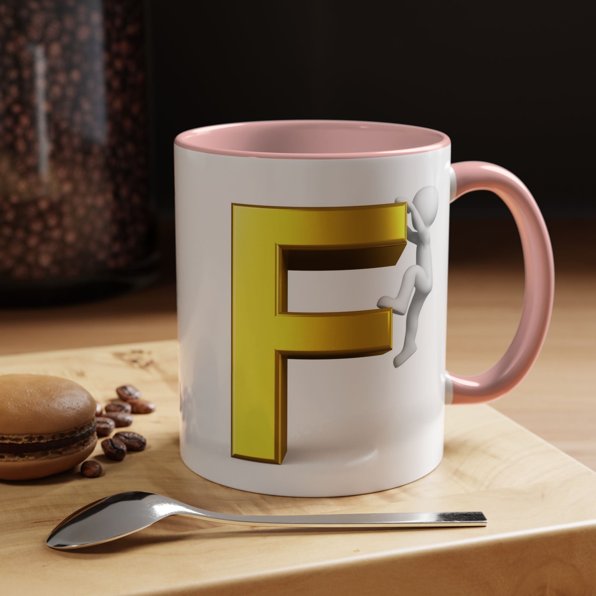 Gold Letter F with Climbing Figure Mug | Accent Coffee Mug 11oz 15oz