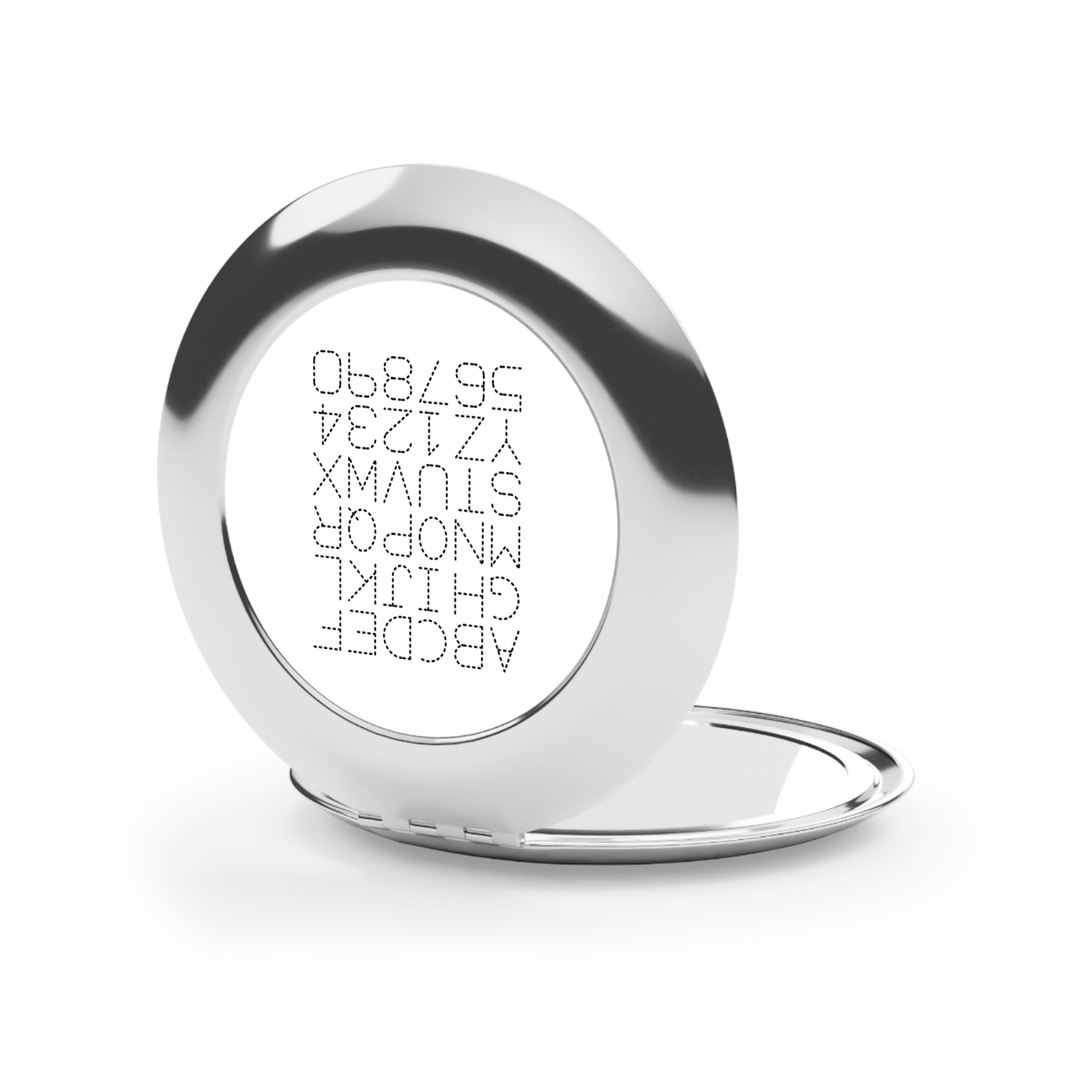 Dotted Alphabet Monogram Compact Travel Mirror | ABC123 Typography Mirror