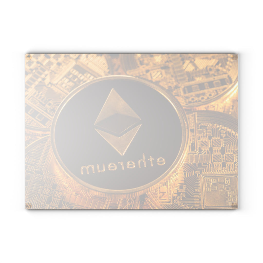 Ethereum Crypto Coin Glass Cutting Board | Cryptocurrency Kitchen Decor