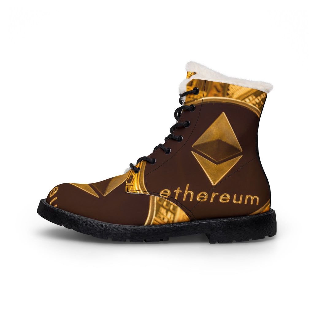Ethereum Crypto Logo Boots | Fur Lined Leather Boots