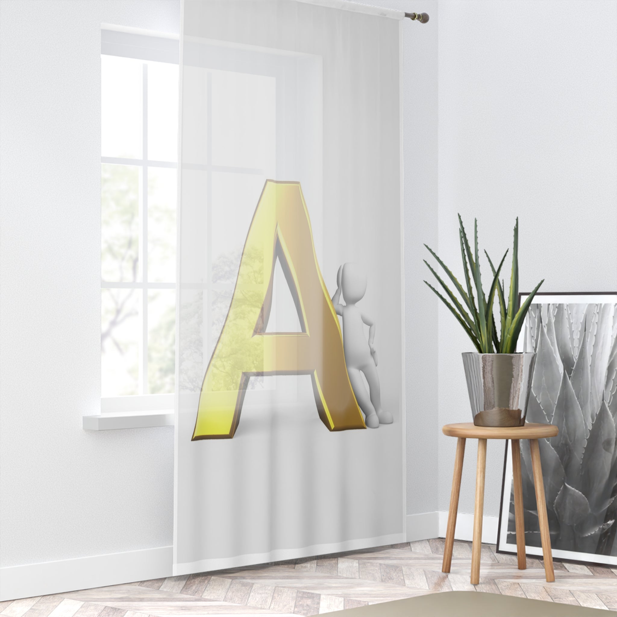 Gold Letter A with Figure Window Curtain | Monogram Initial Curtain
