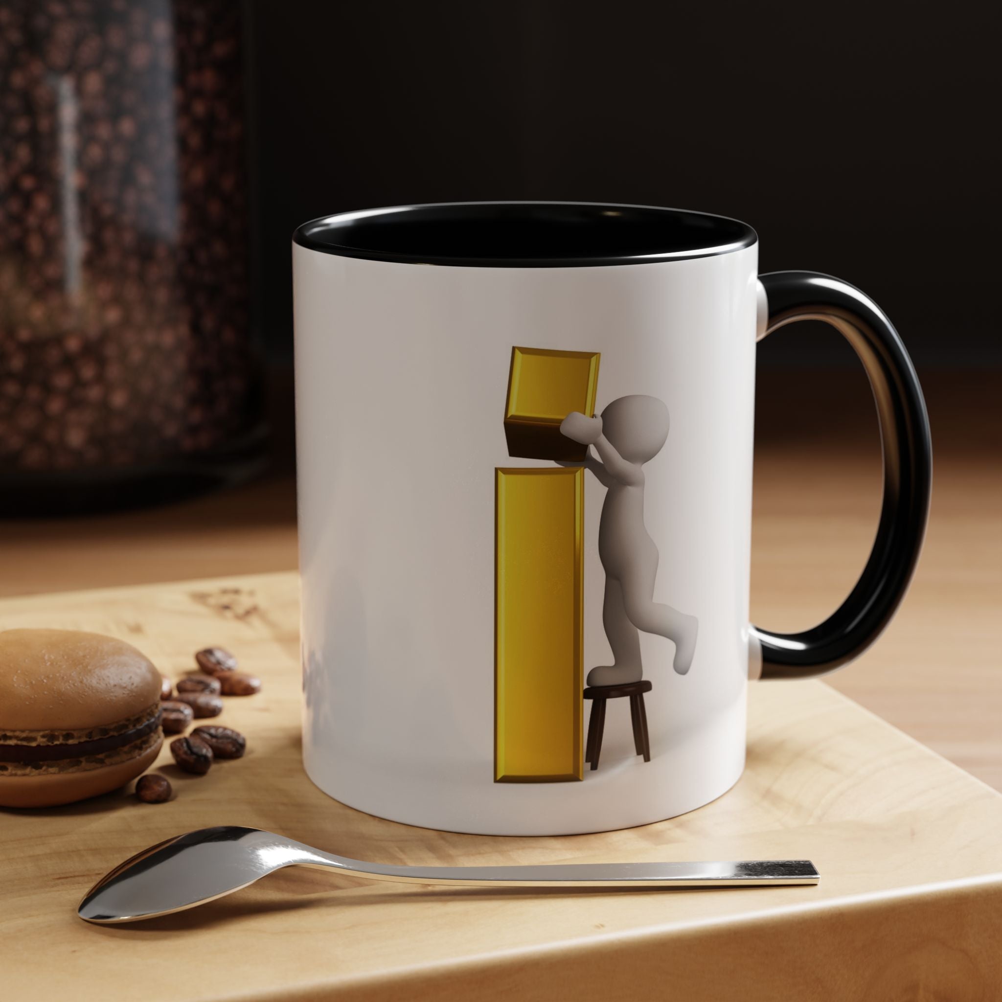 3D Figure Climbing Gold Letter i Mug | Accent Coffee Mug