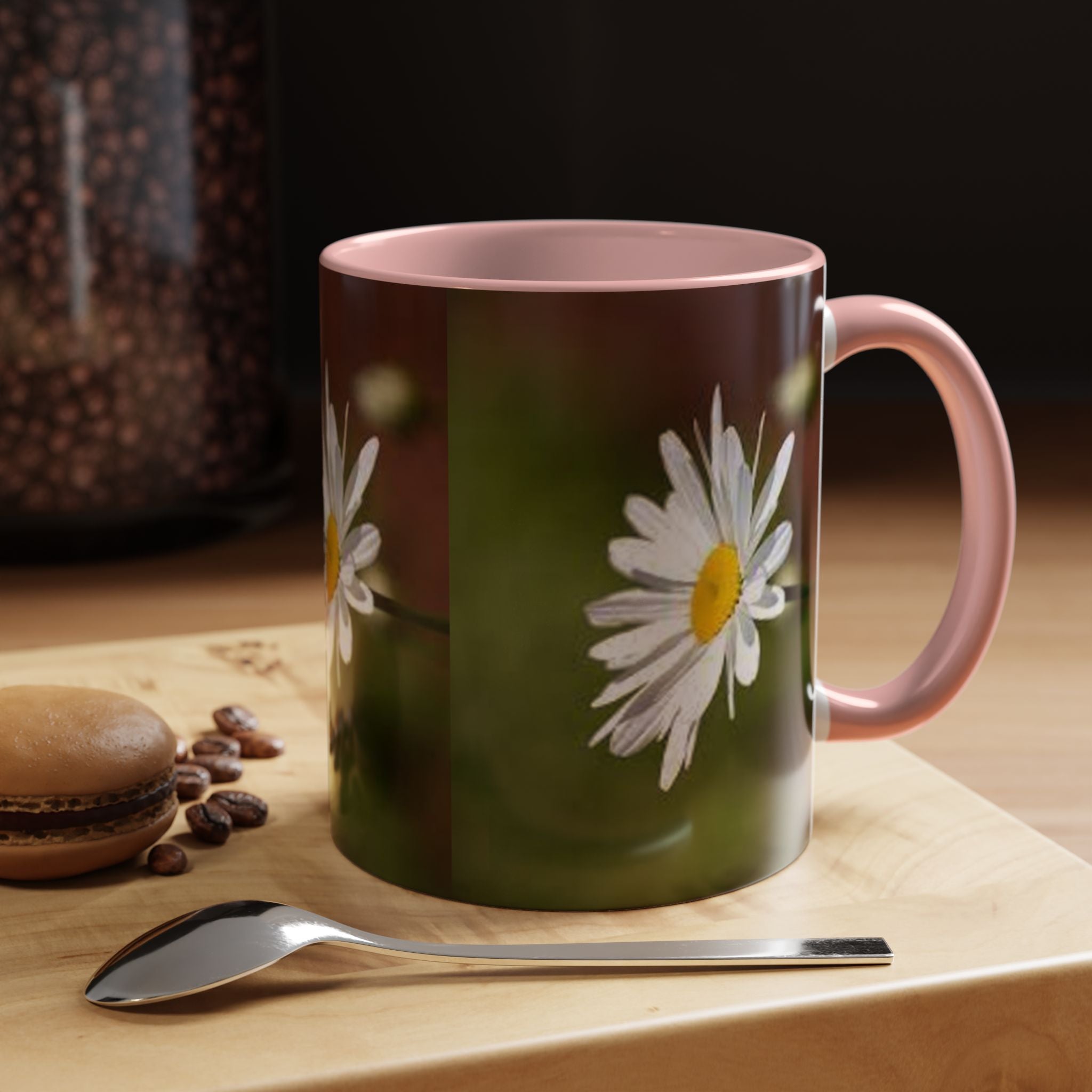 White Daisy Floral Accent Mug | 11oz or 15oz Ceramic