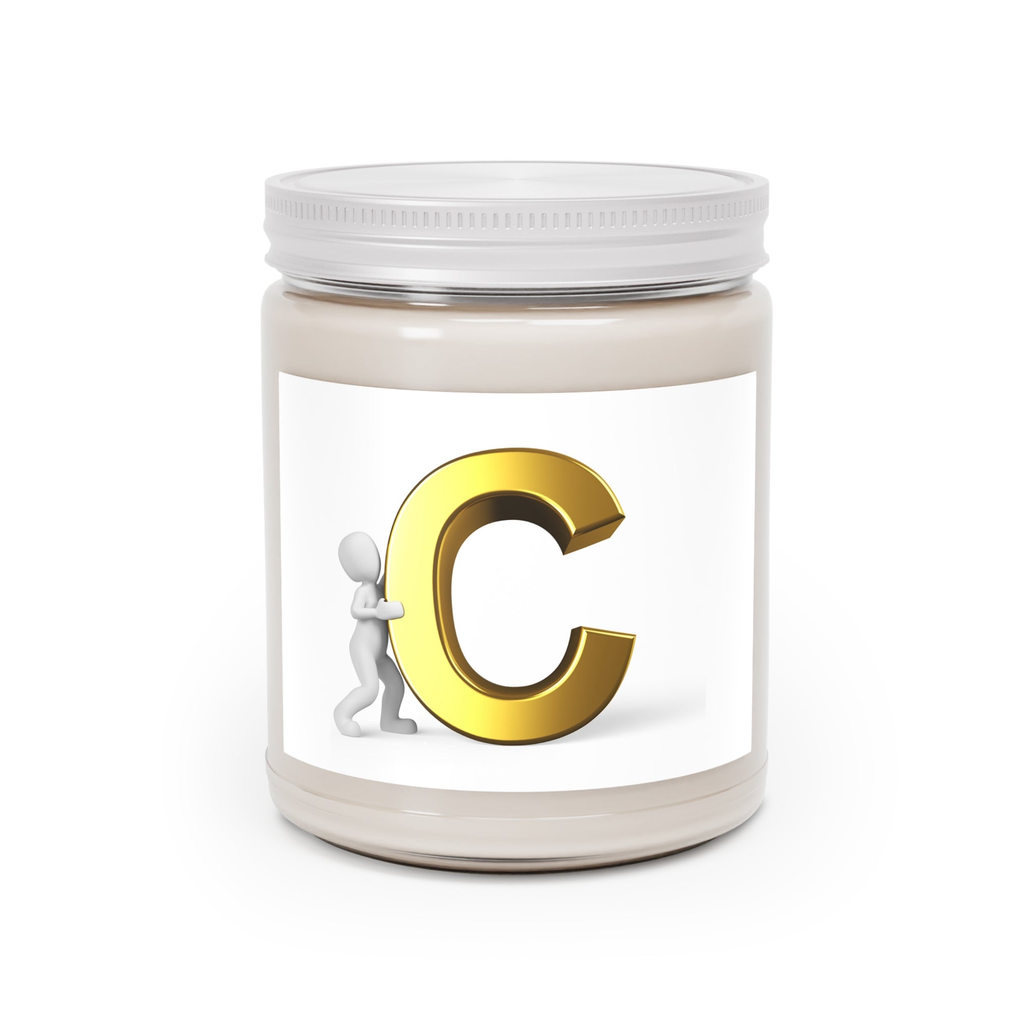 Bougie personnalisée initiale C en or, pot en verre de 255 g, couvercle blanc