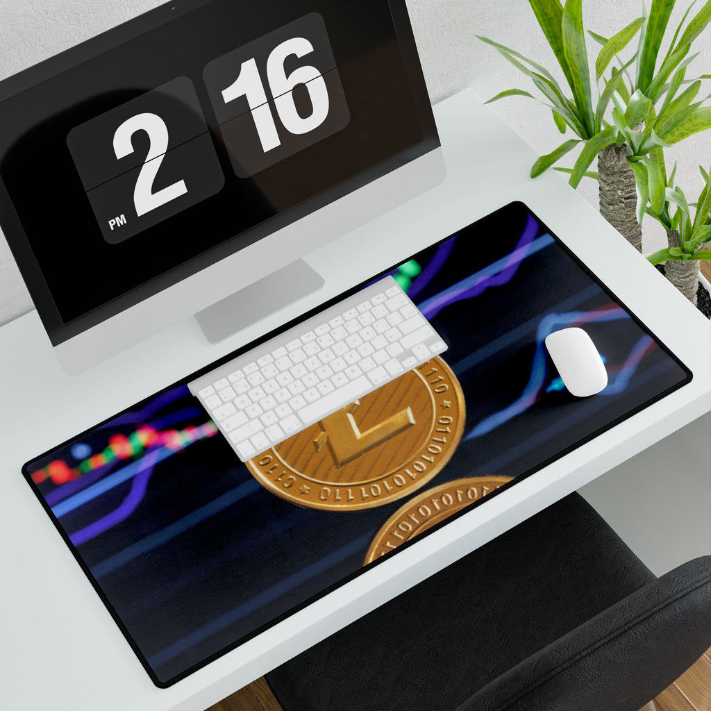 Litecoin coin with crypto chart Desk Mat | Cryptocurrency gaming deskpad