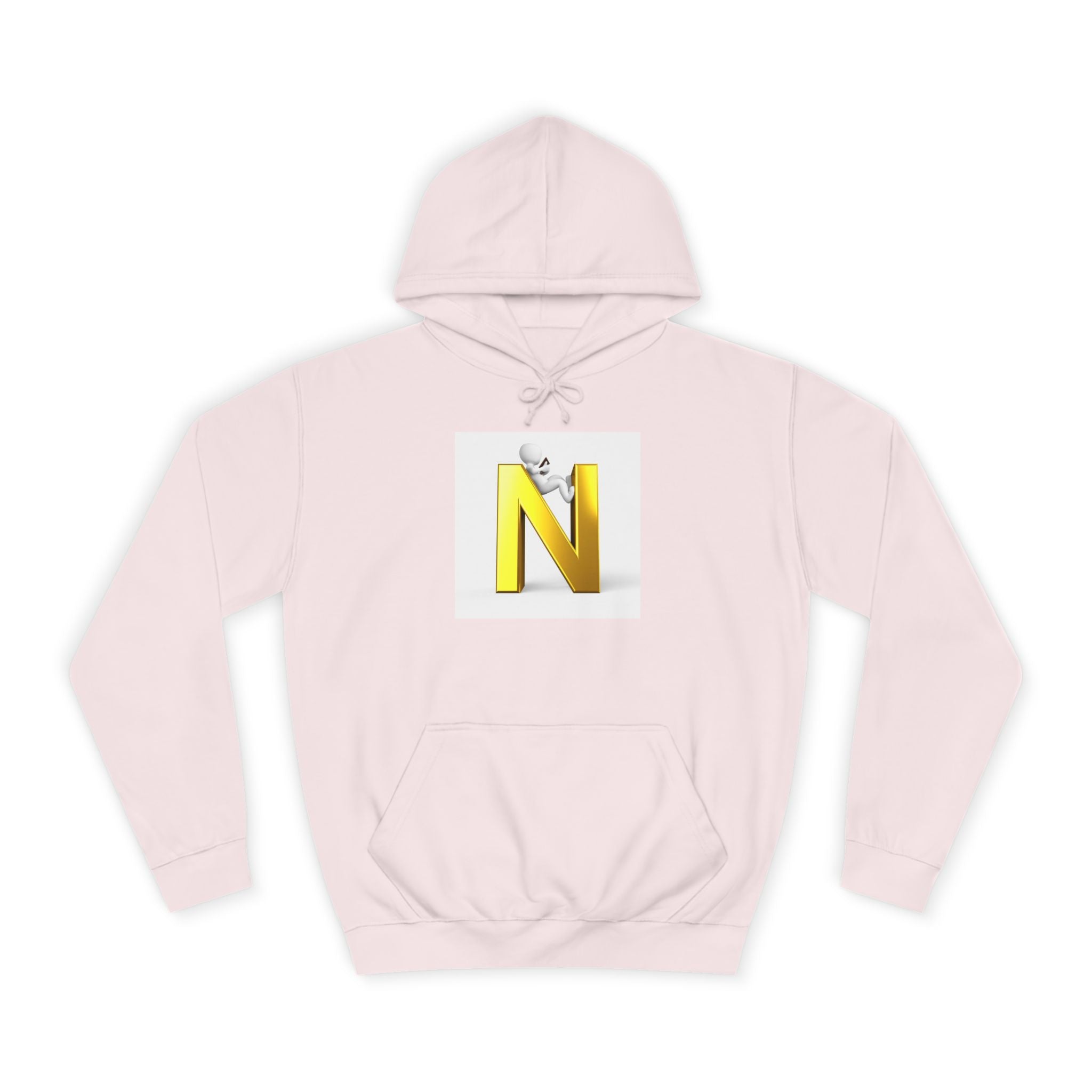 Gold 3D Letter N with Climbing Figure Hoodie | Initial Monogram Pullover