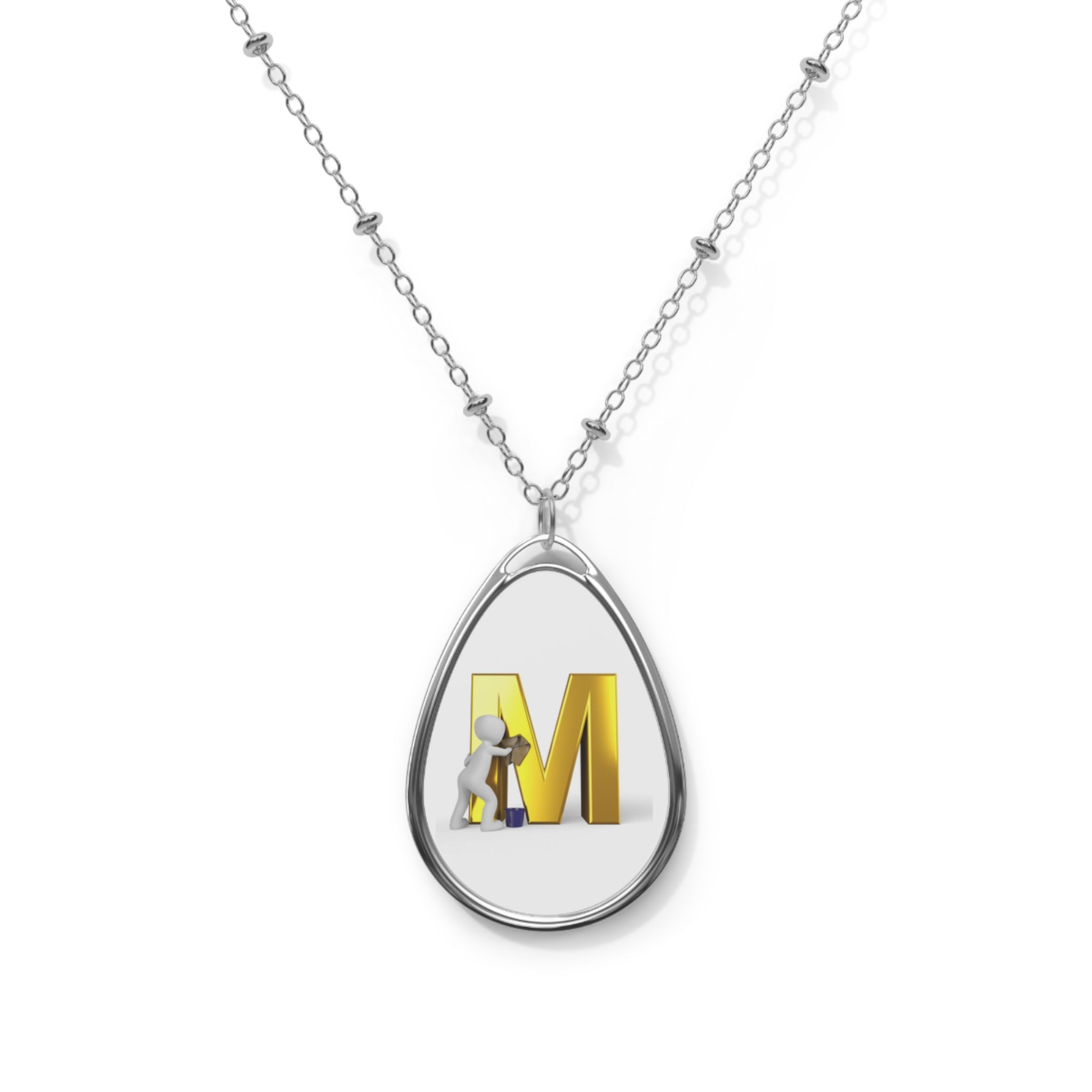 Oval Initial Necklace — Personalized 'M' Teardrop Pendant