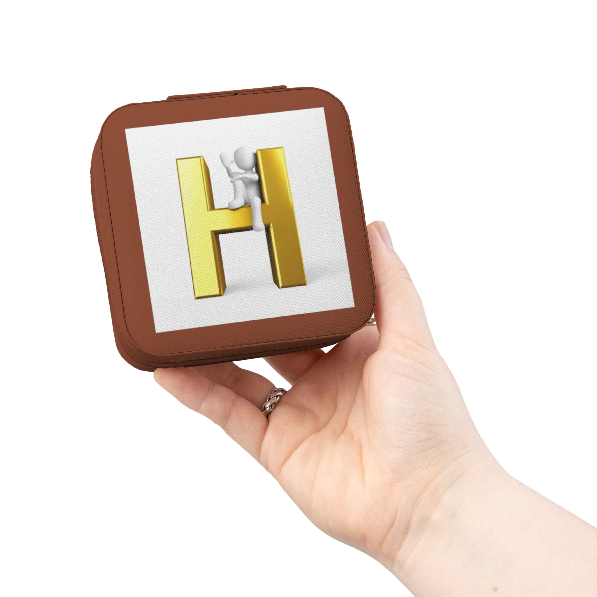 Monogram H Initial Jewelry Travel Case | Compact Square Organizer