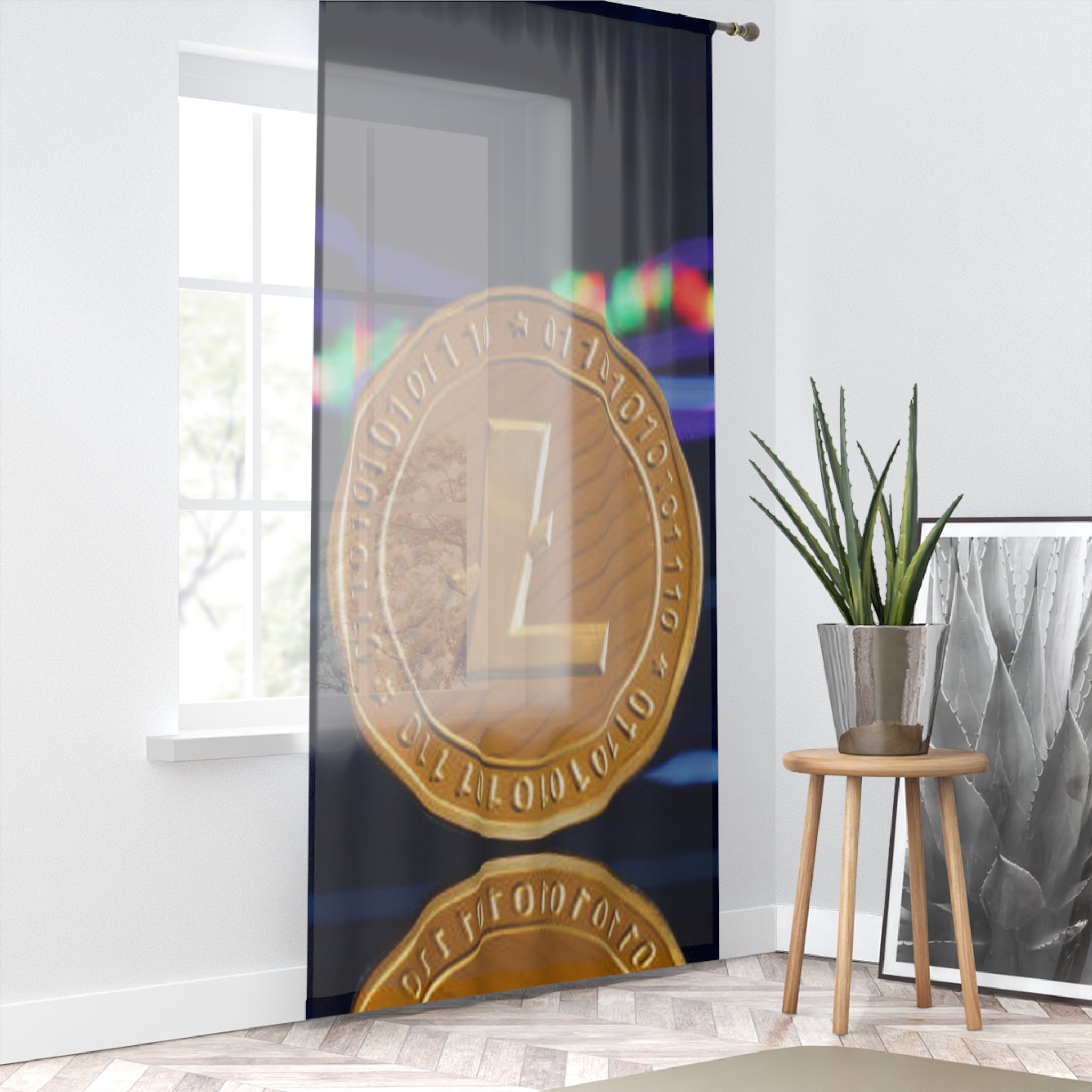Cryptocurrency Litecoin Coin Window Curtain | Digital Coin Sheer Panel