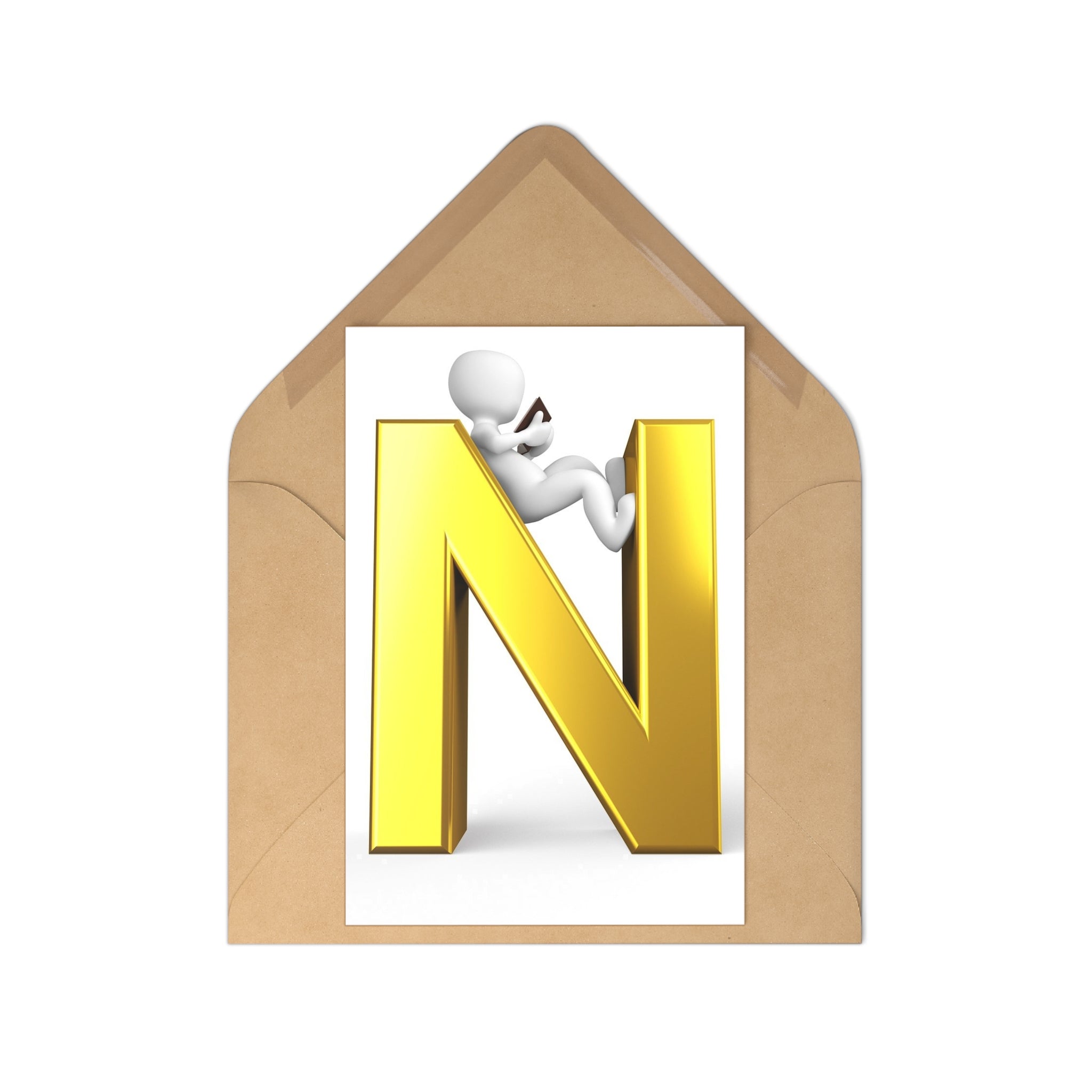 Gold 3D Letter N Postcards | Alphabet Letter Postcards (7pcs)