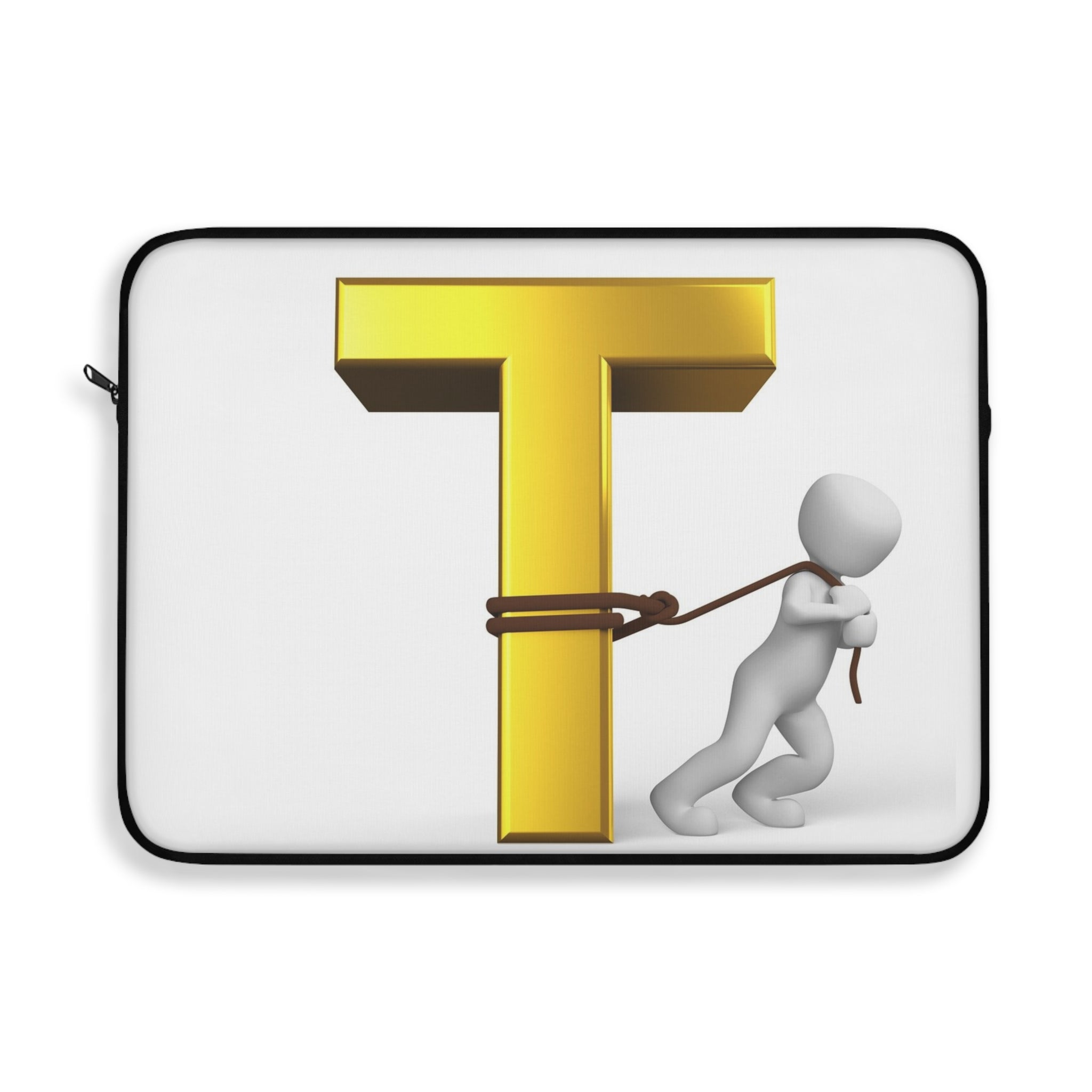 T Letter Tug Laptop Sleeve | Gold Initial Monogram, Alphabet Design