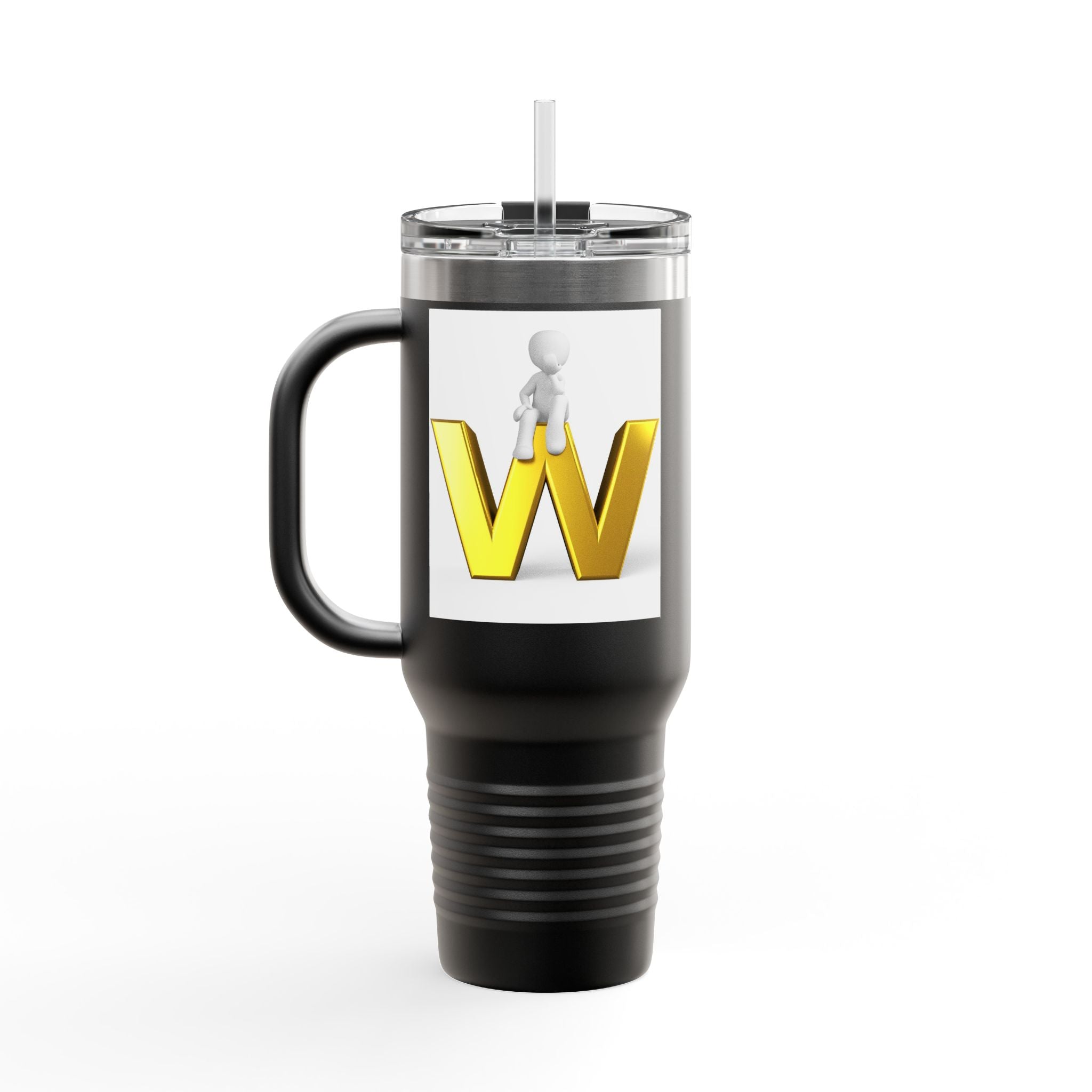3D Gold Letter W with Figure Travel Mug | Insulated 40oz Tumbler
