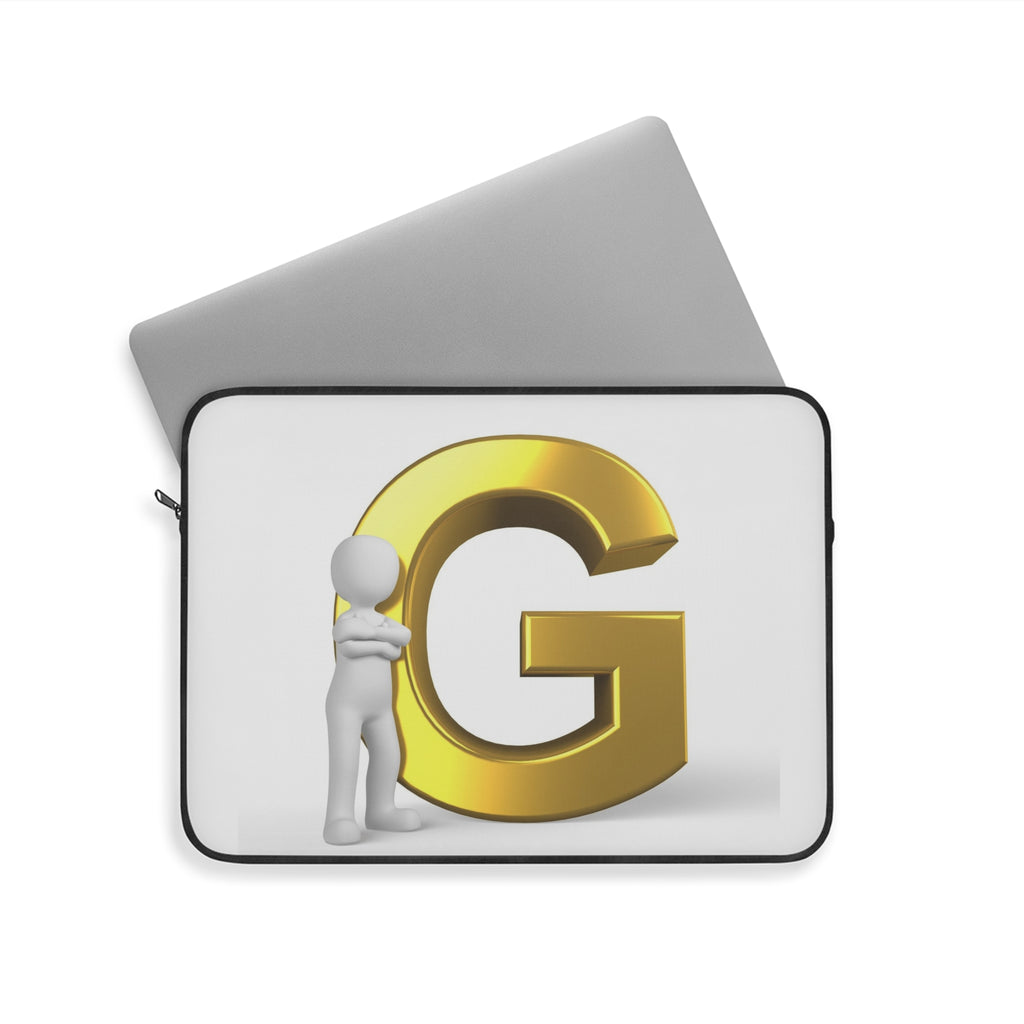 Gold Letter G with 3D Figure Laptop Sleeve | Monogram Initial Case